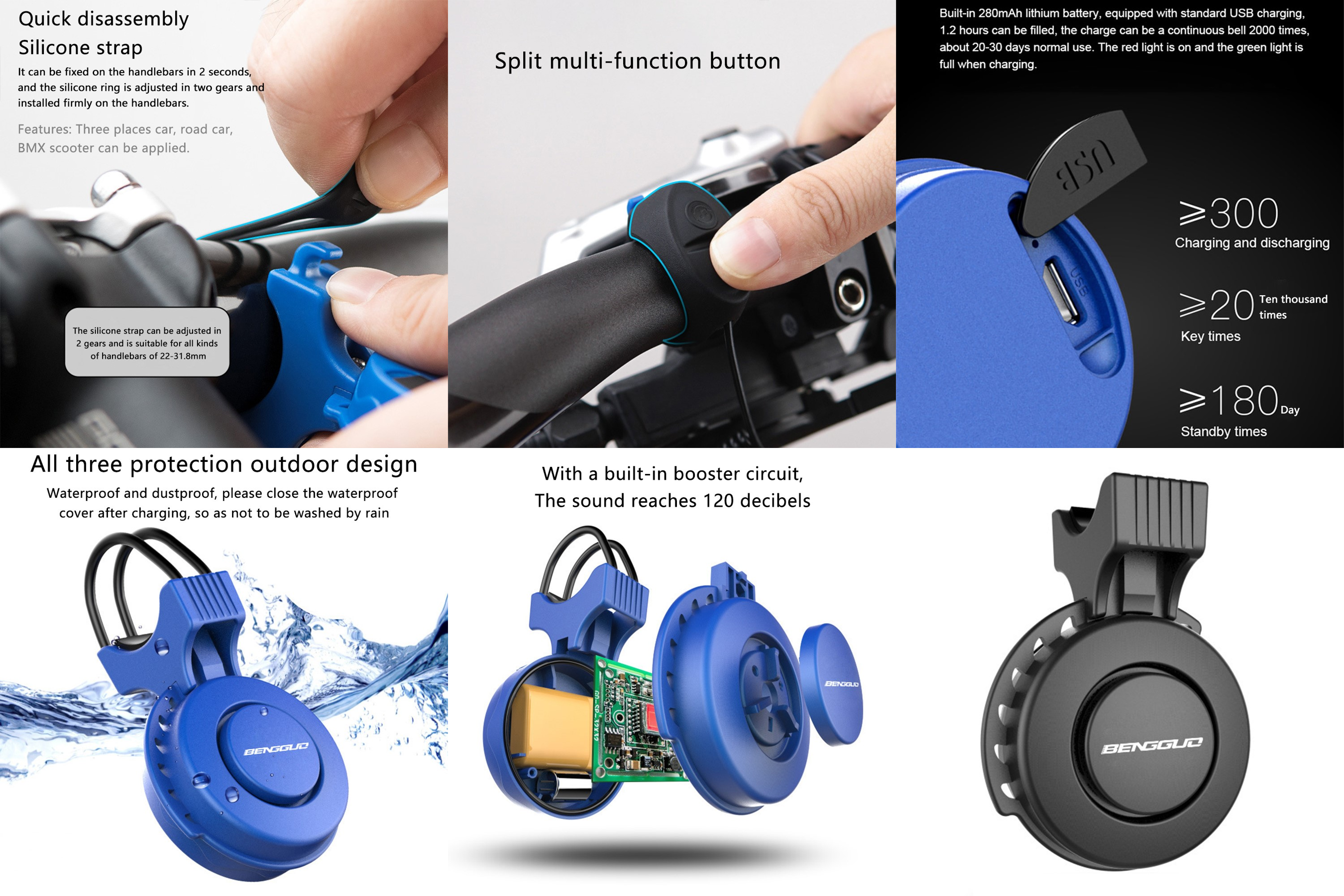 USB Şarjlı Elektronik Bisiklet Zili 120 dB | Su Geçirmez Güçlü Bisiklet Kornası