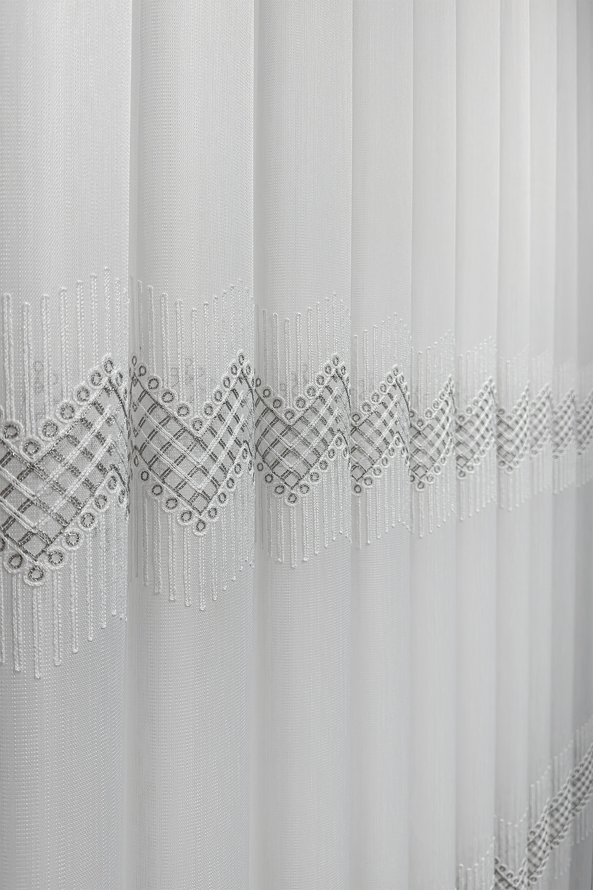 Bambu Serisi Ahenk Desen Ekru Tül Perde