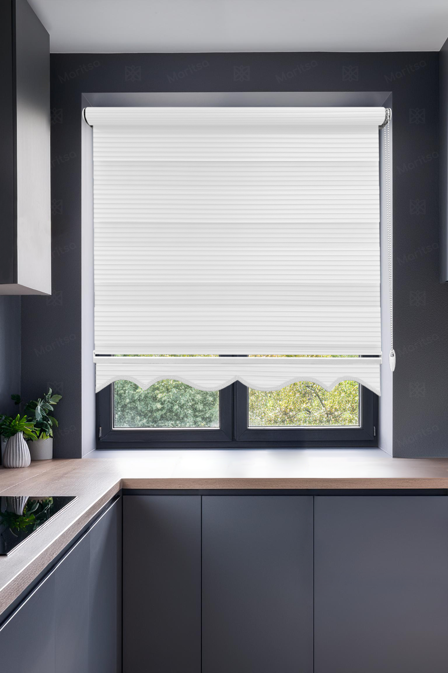 Geniş Plise Beyaz Zebra Stor Perde