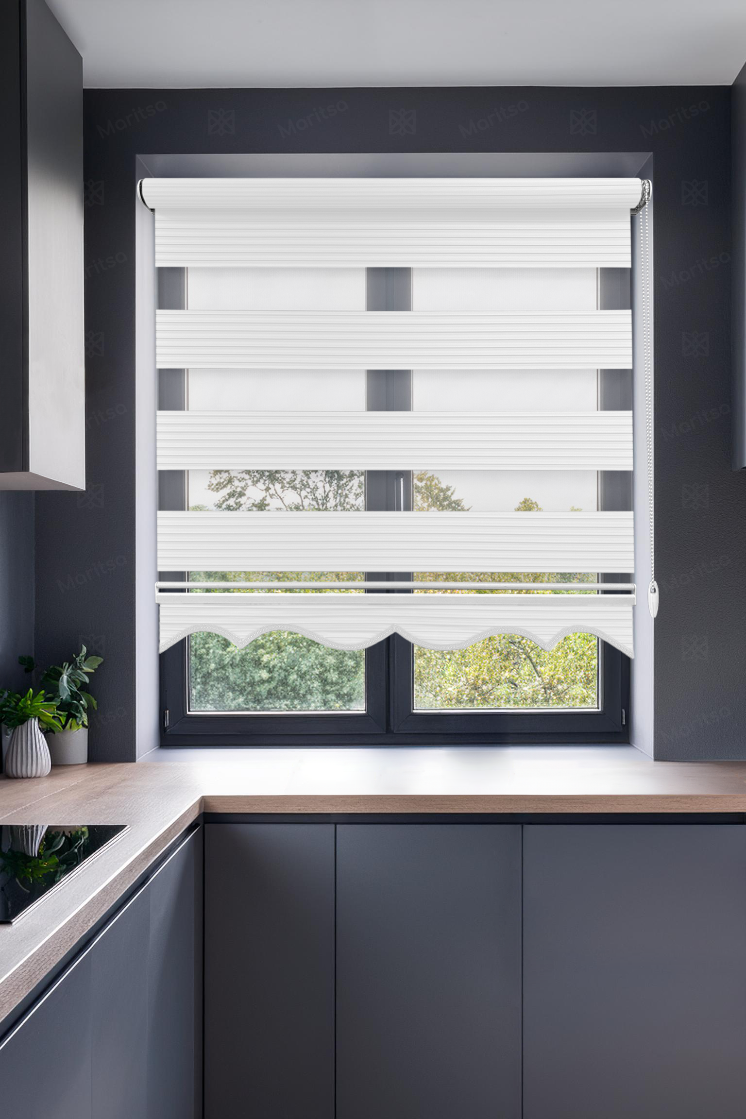 Geniş Plise Beyaz Zebra Stor Perde