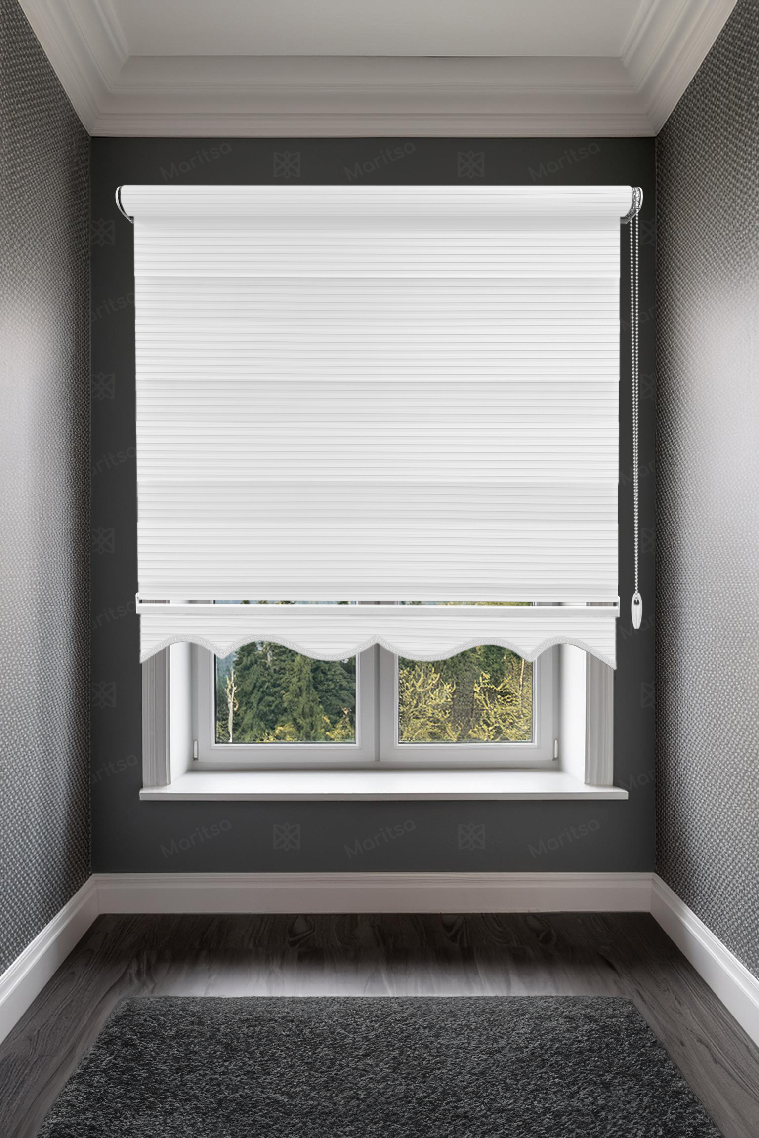 Geniş Plise Beyaz Zebra Stor Perde