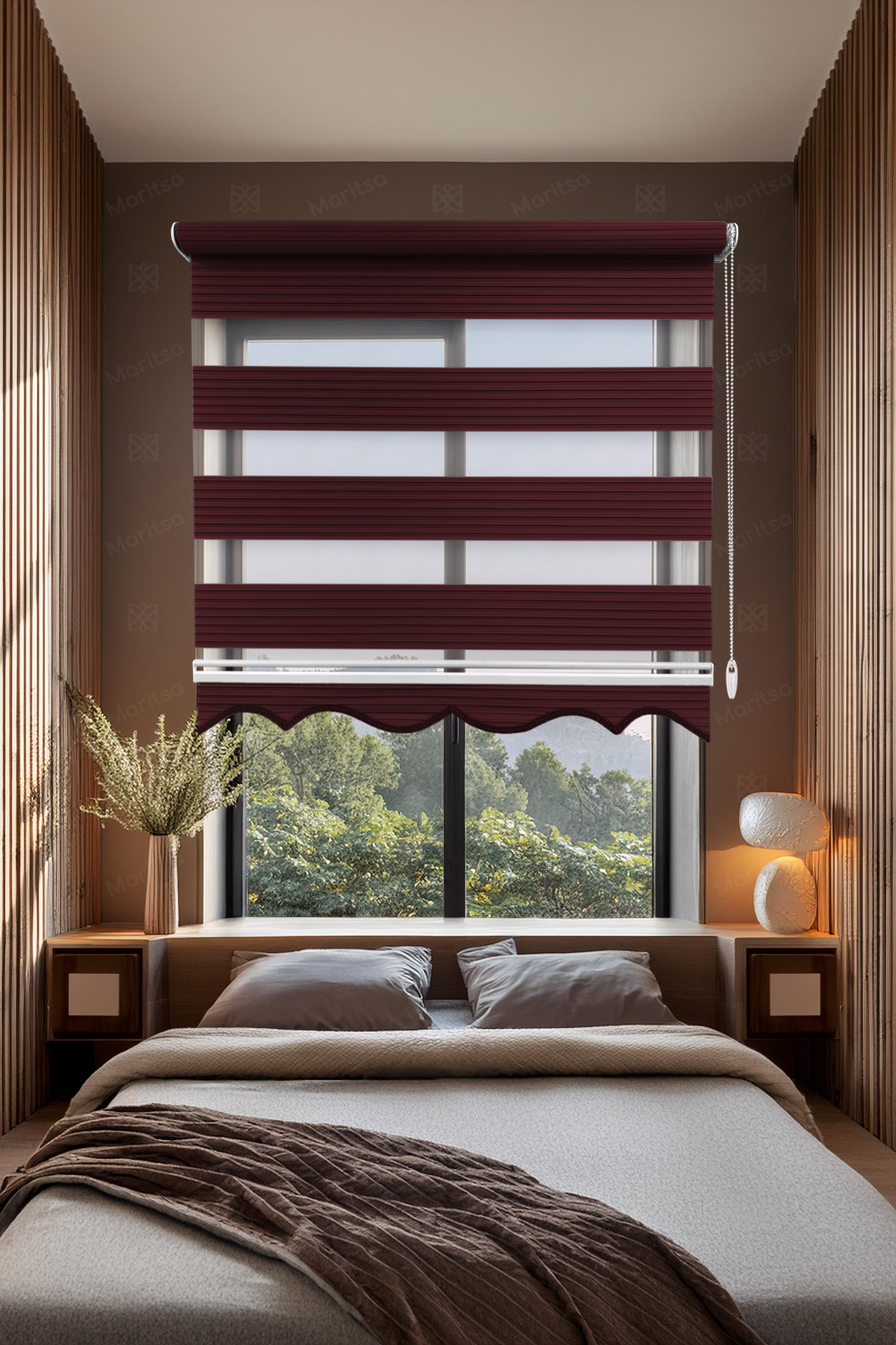 Geniş Plise Bordo Zebra Stor Perde