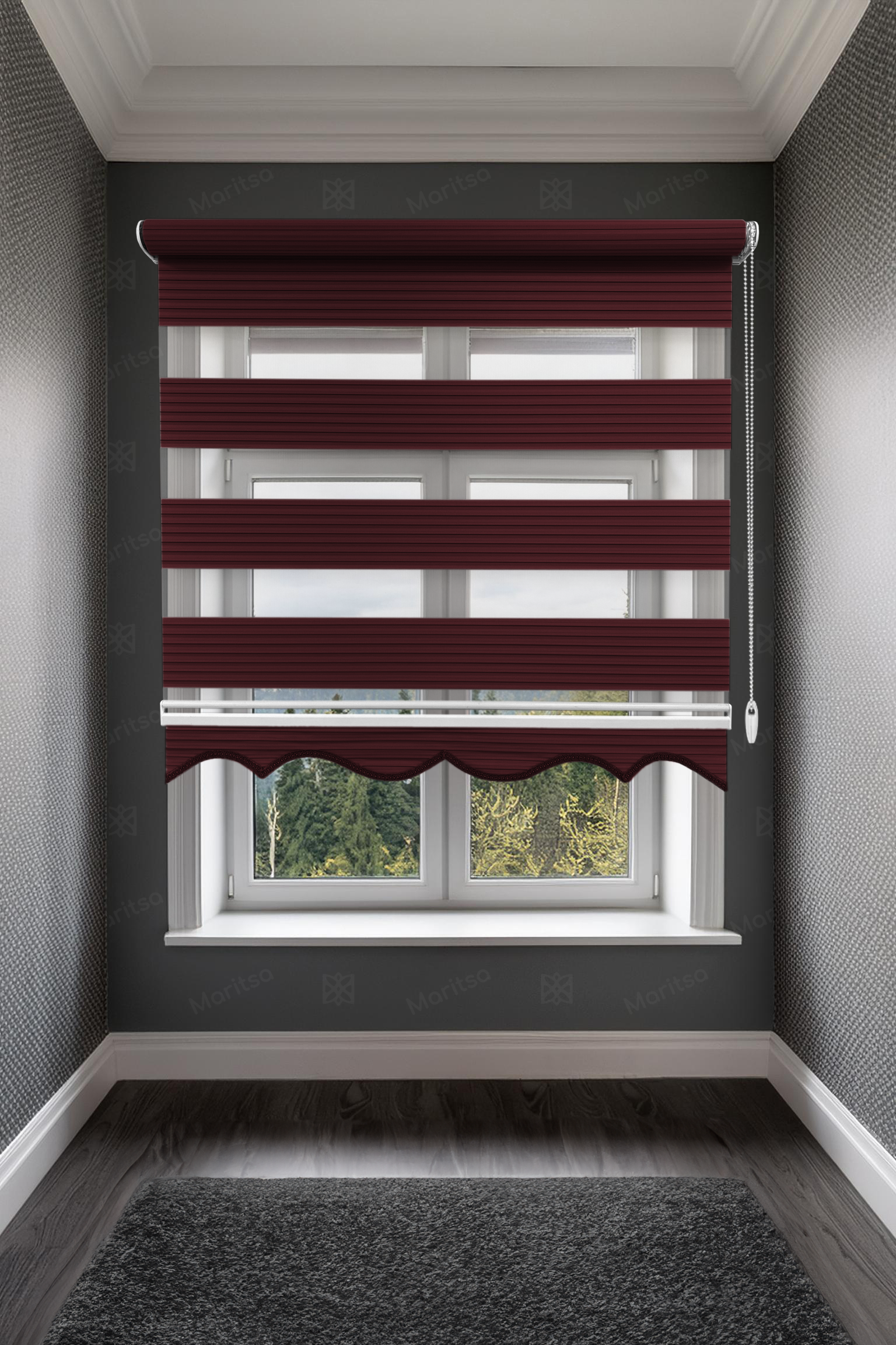 Geniş Plise Bordo Zebra Stor Perde