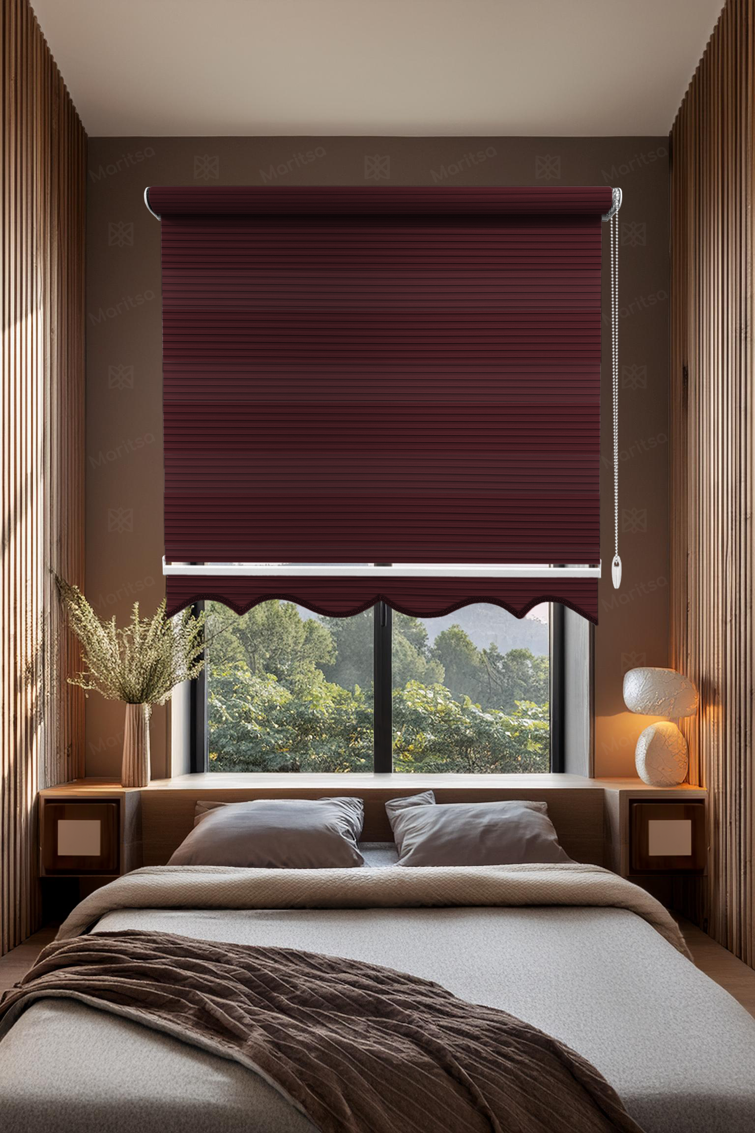 Geniş Plise Bordo Zebra Stor Perde