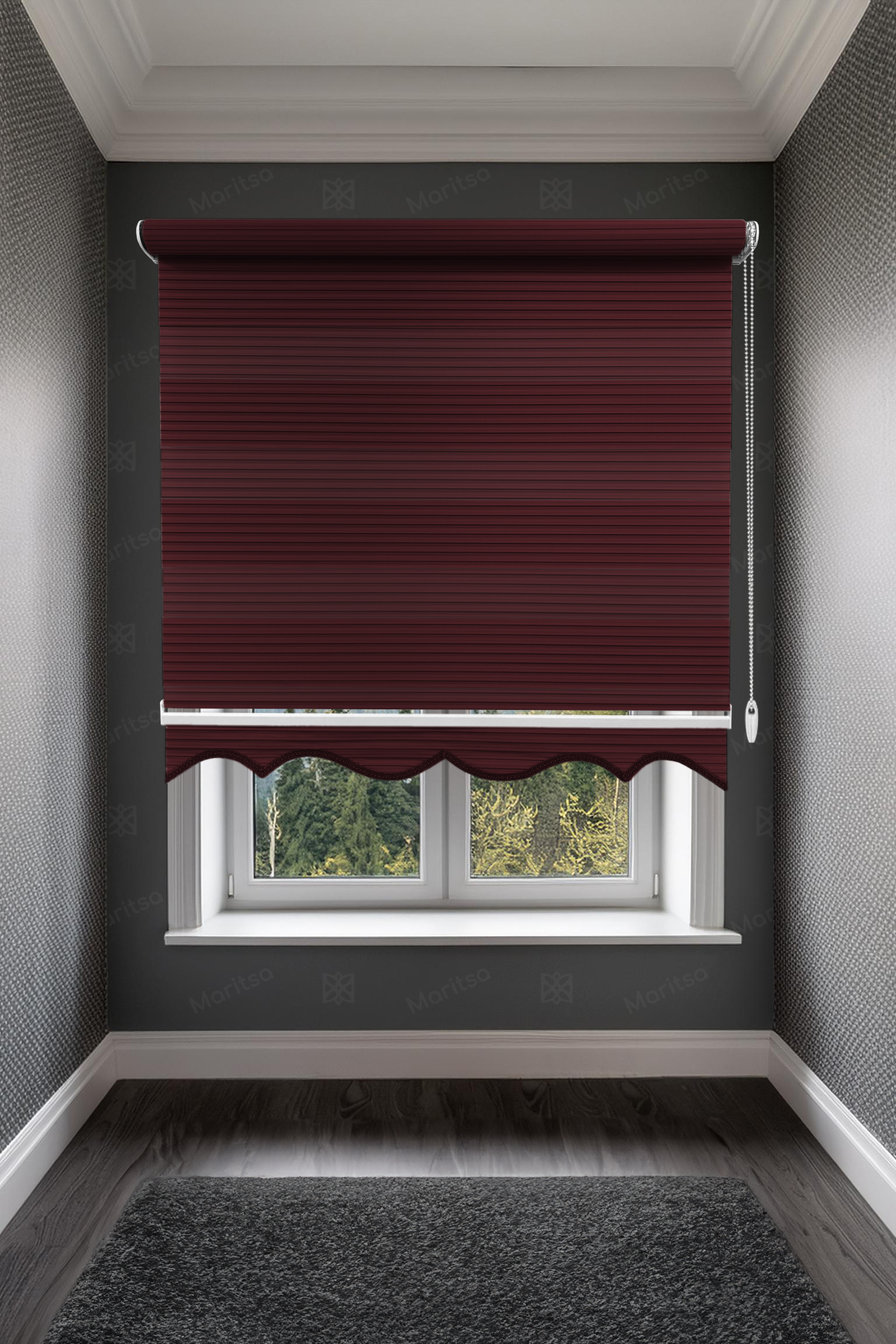 Geniş Plise Bordo Zebra Stor Perde