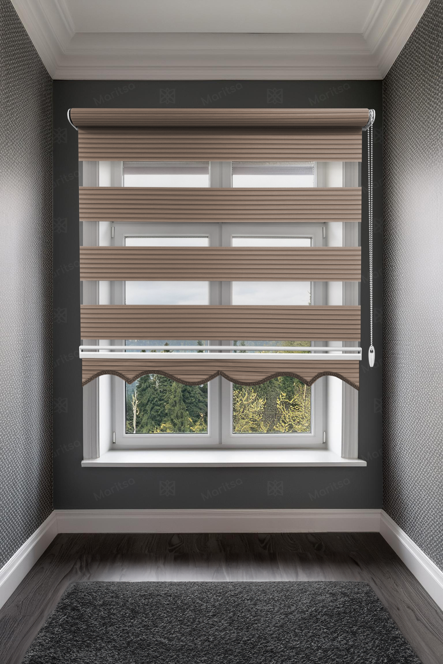 Geniş Plise Sütlü Kahve Zebra Stor Perde