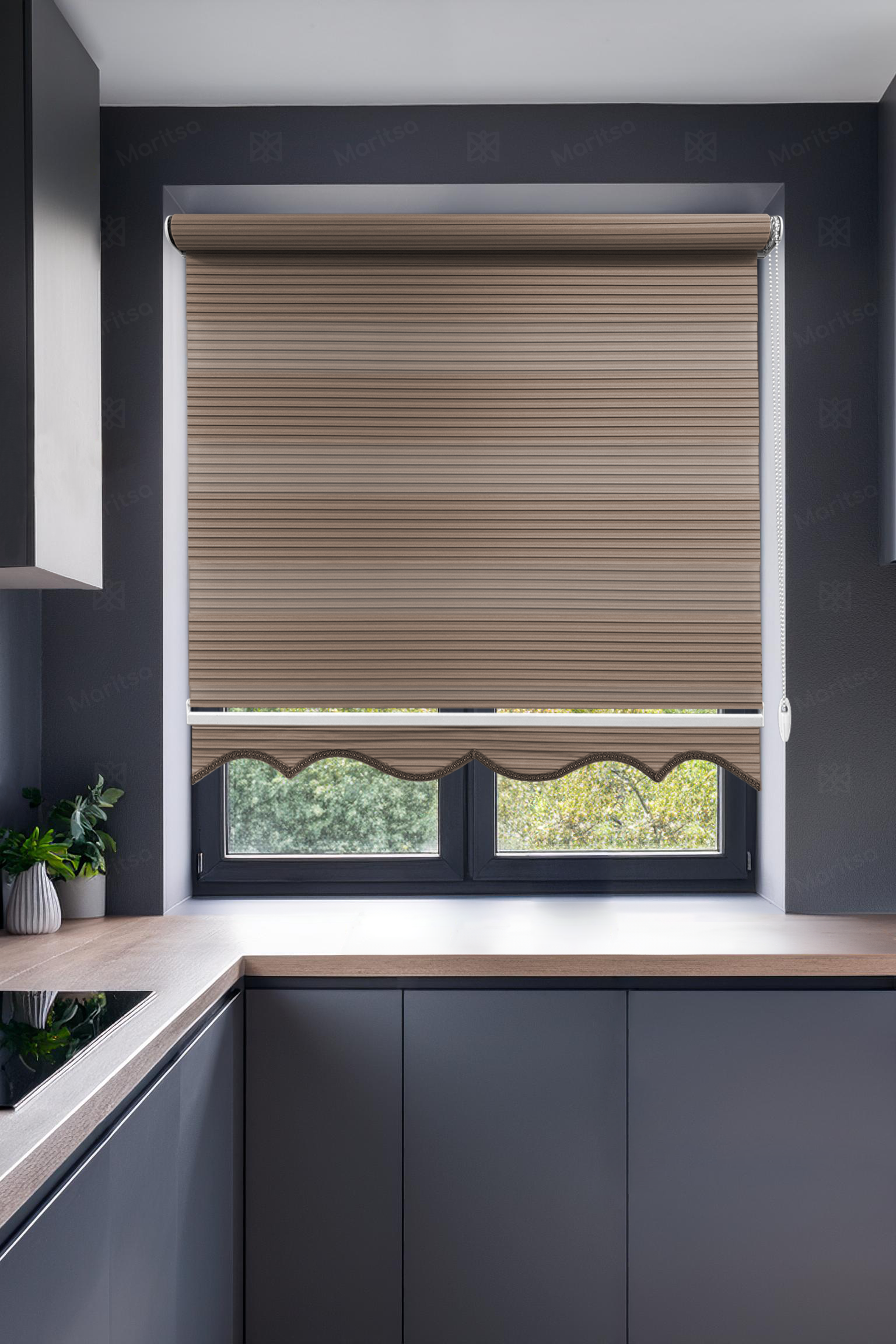 Geniş Plise Sütlü Kahve Zebra Stor Perde