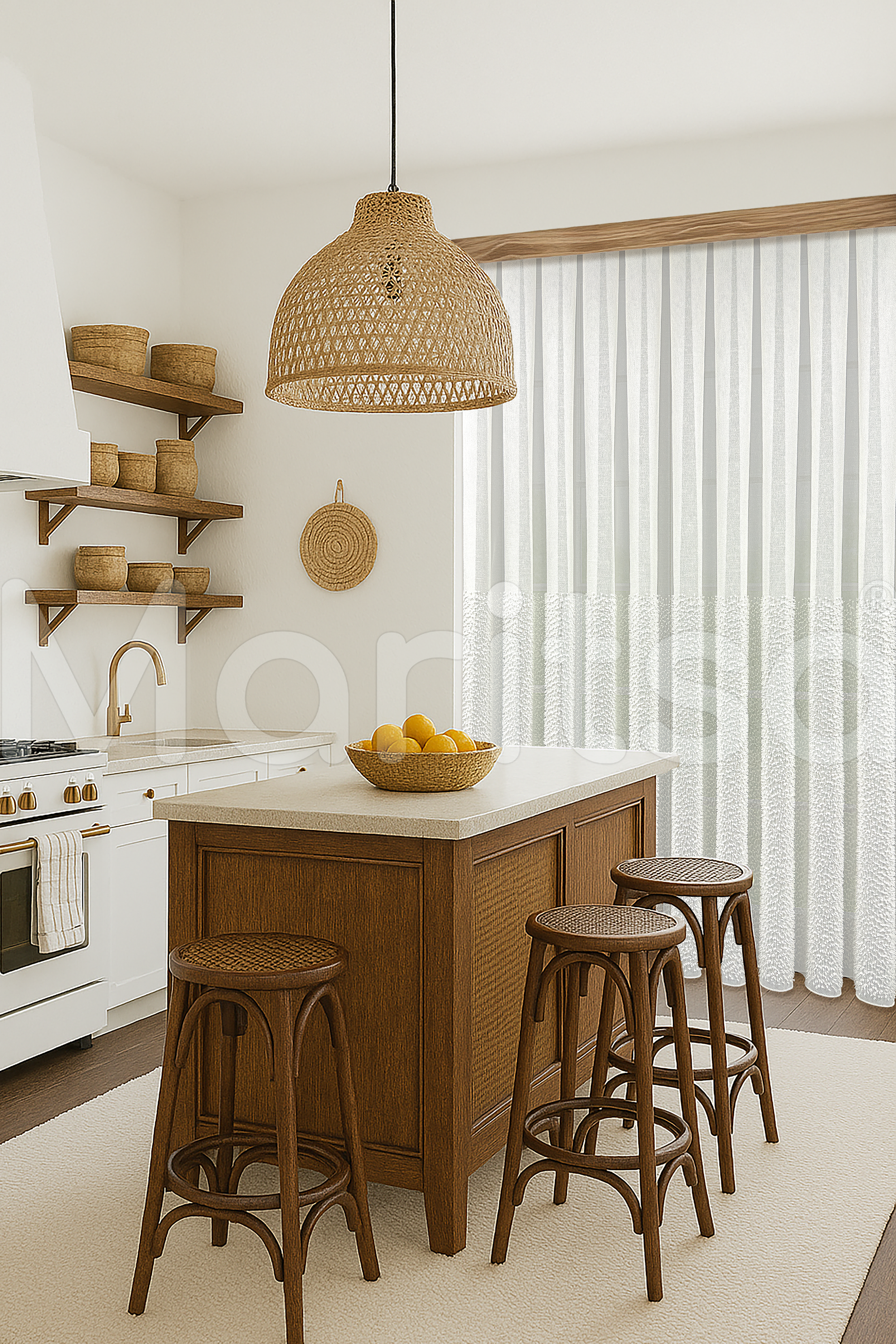 İskandinav Serisi Bohem Karla Desen Keten Ekru Tül Perde