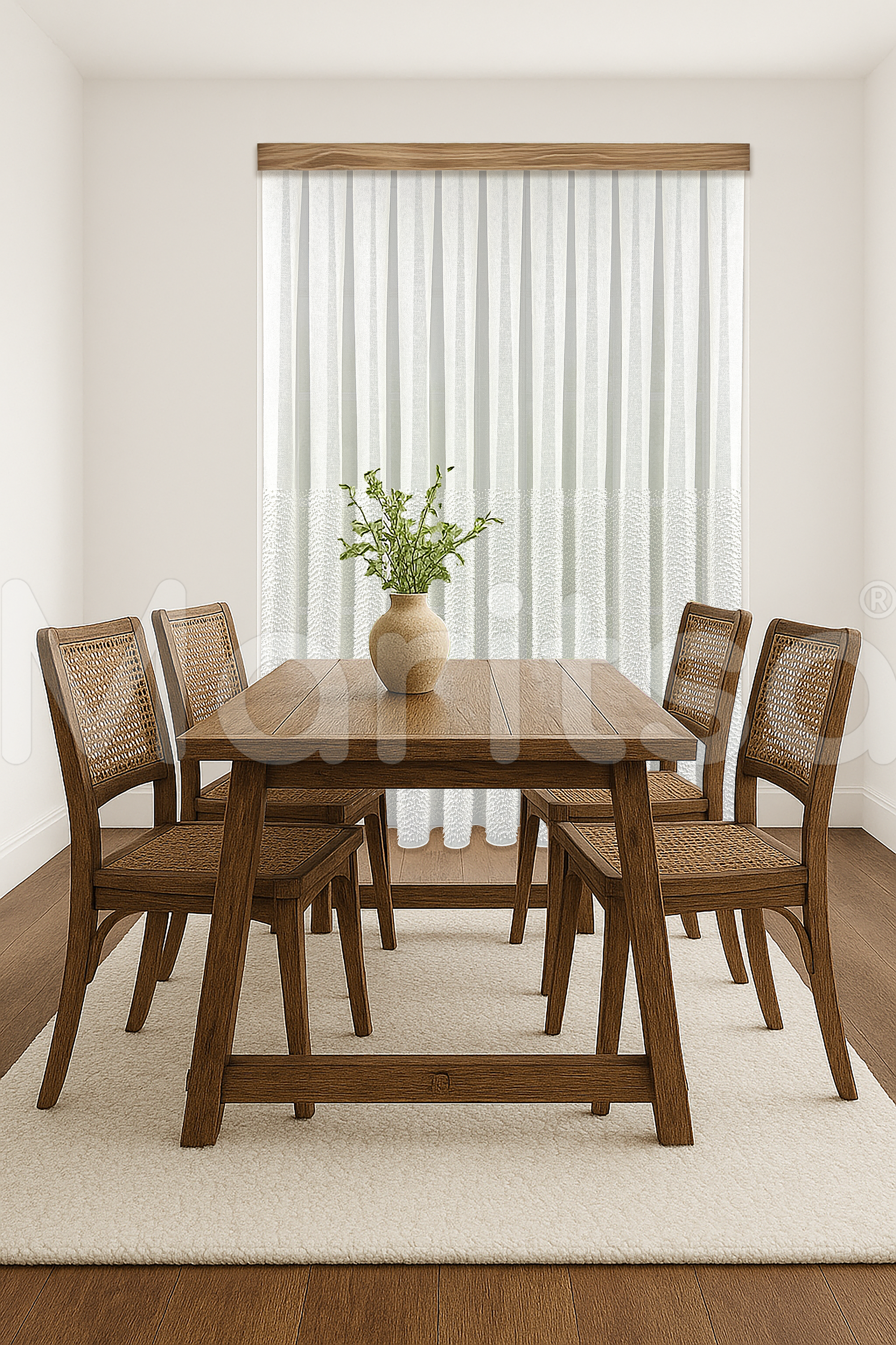 İskandinav Serisi Bohem Karla Desen Keten Ekru Tül Perde