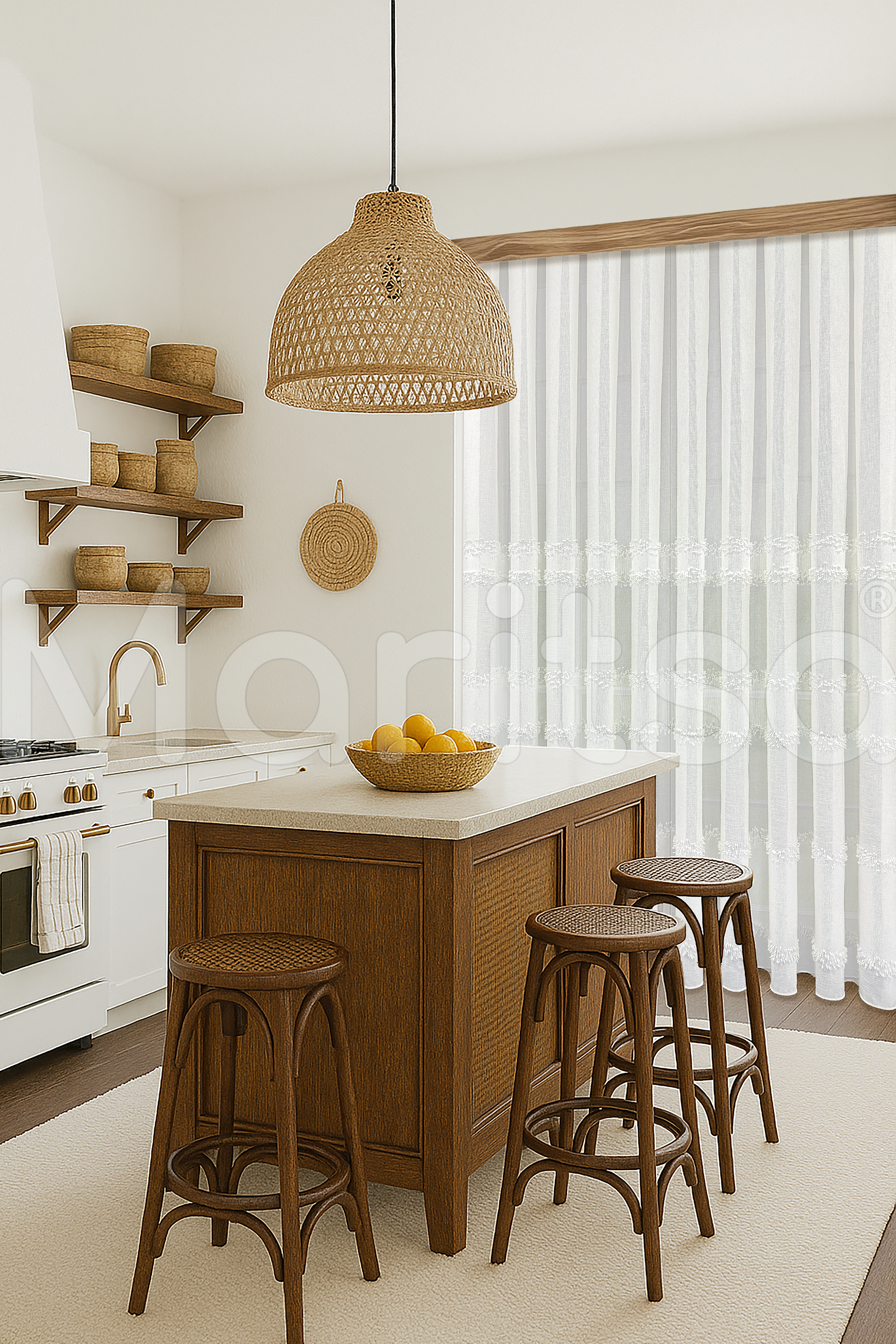 İskandinav Serisi Bohem Liva Desen Keten Ekru Tül Perde