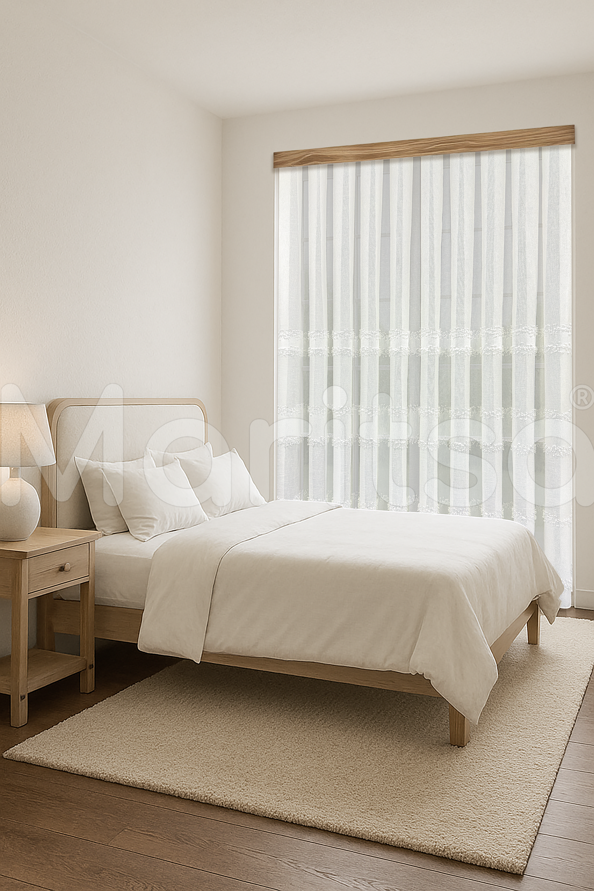 İskandinav Serisi Bohem Liva Desen Keten Ekru Tül Perde