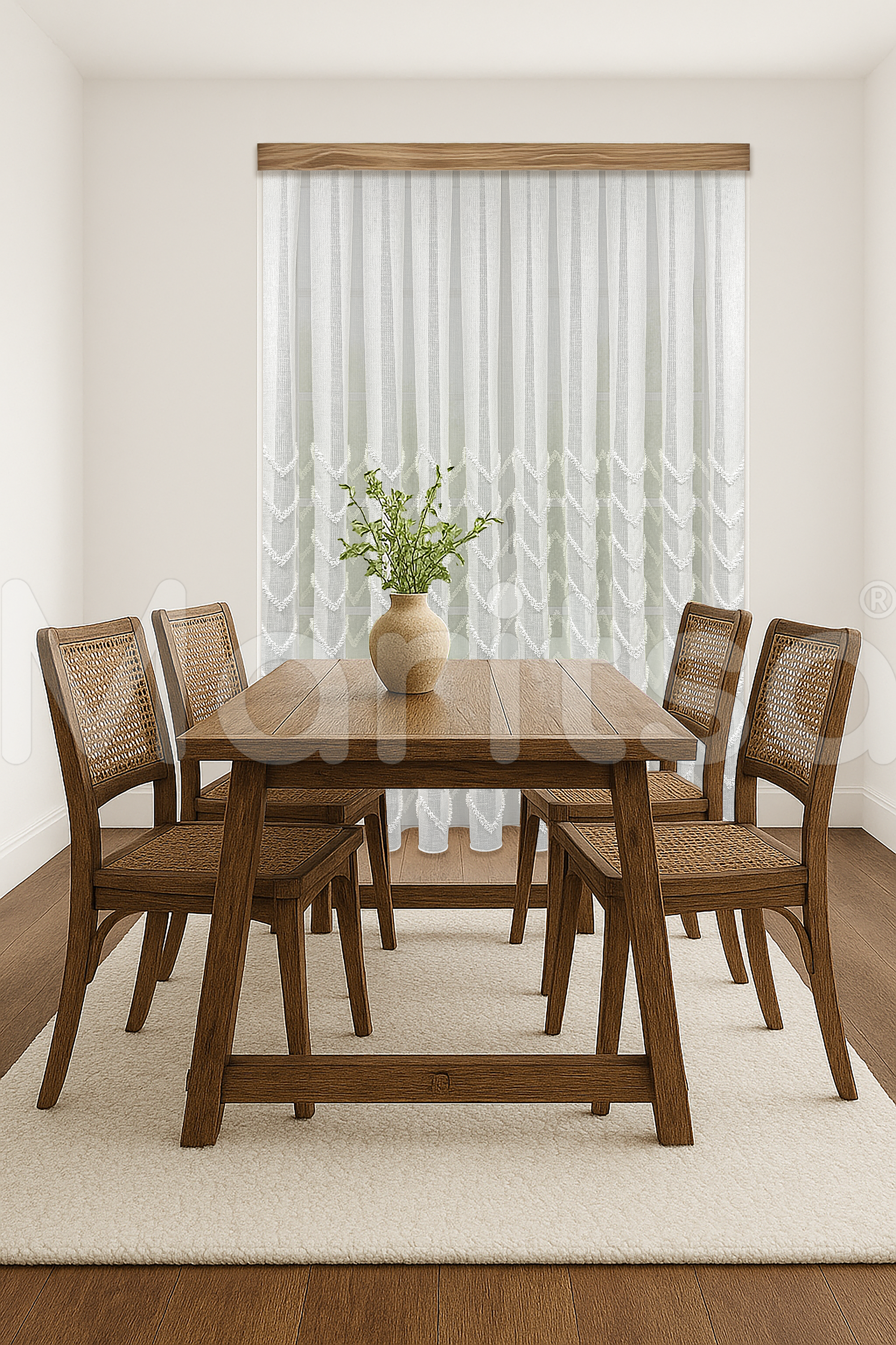 İskandinav Serisi Bohem Vera Desen Keten Ekru Tül Perde