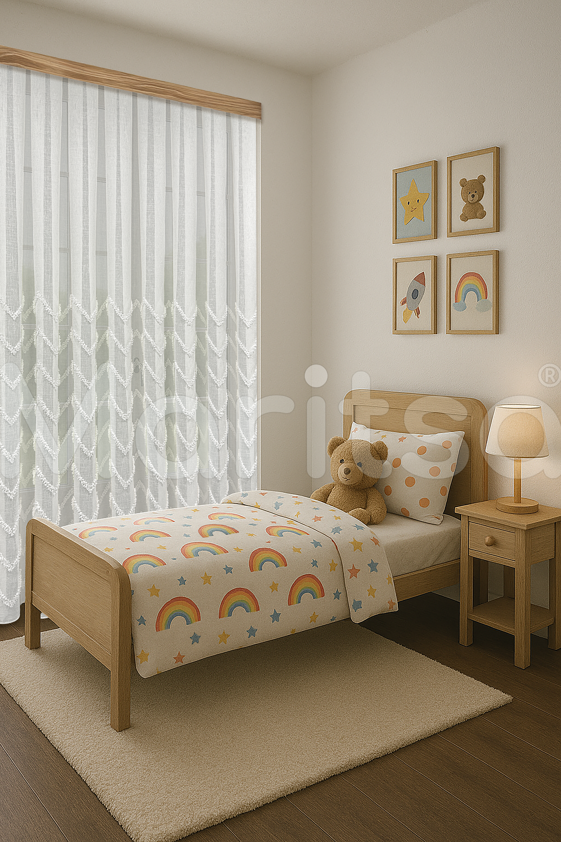 İskandinav Serisi Bohem Vera Desen Keten Ekru Tül Perde