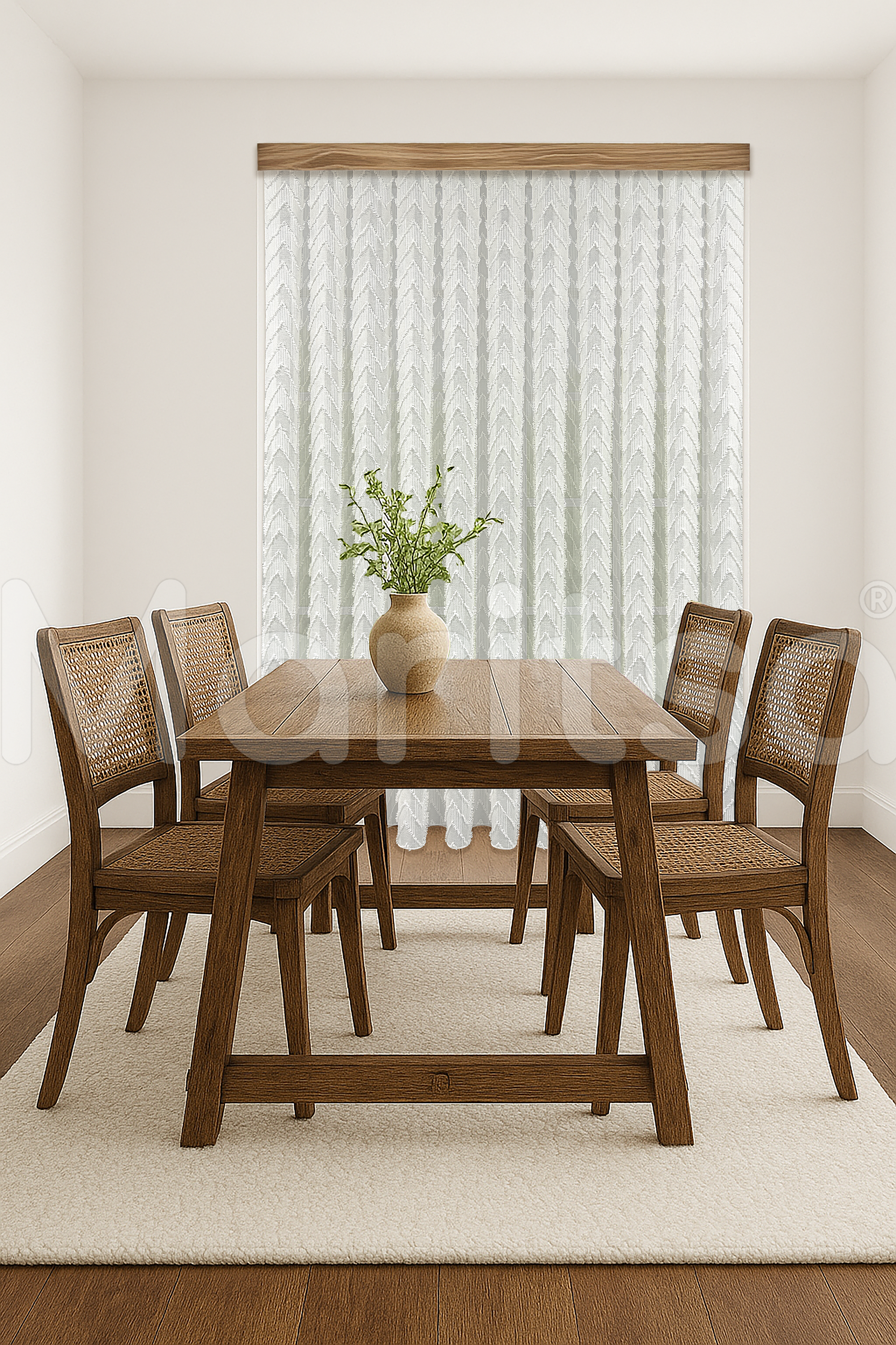 İskandinav Serisi Bohem Viva Desen Keten Ekru Tül Perde