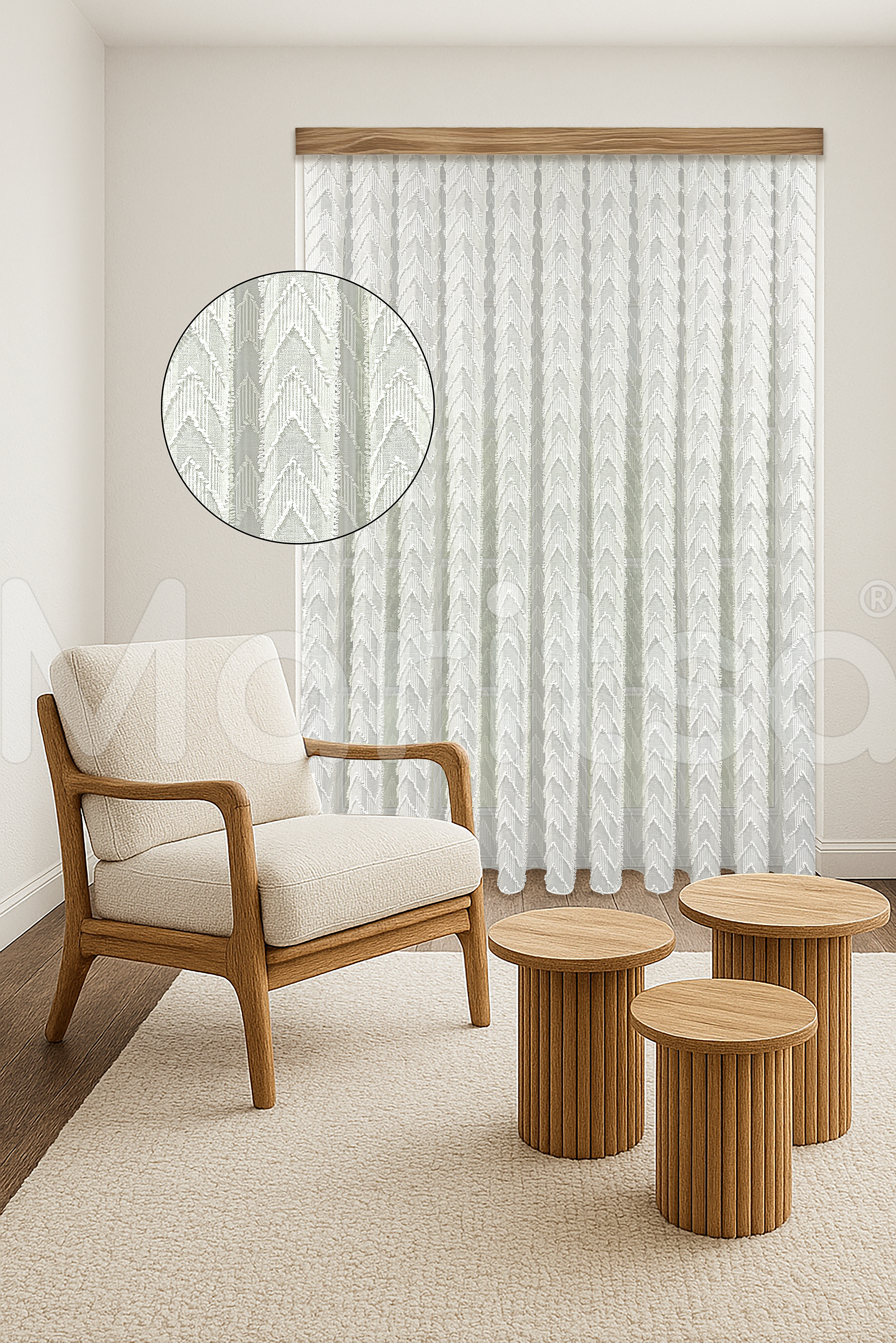 İskandinav Serisi Bohem Viva Desen Keten Ekru Tül Perde