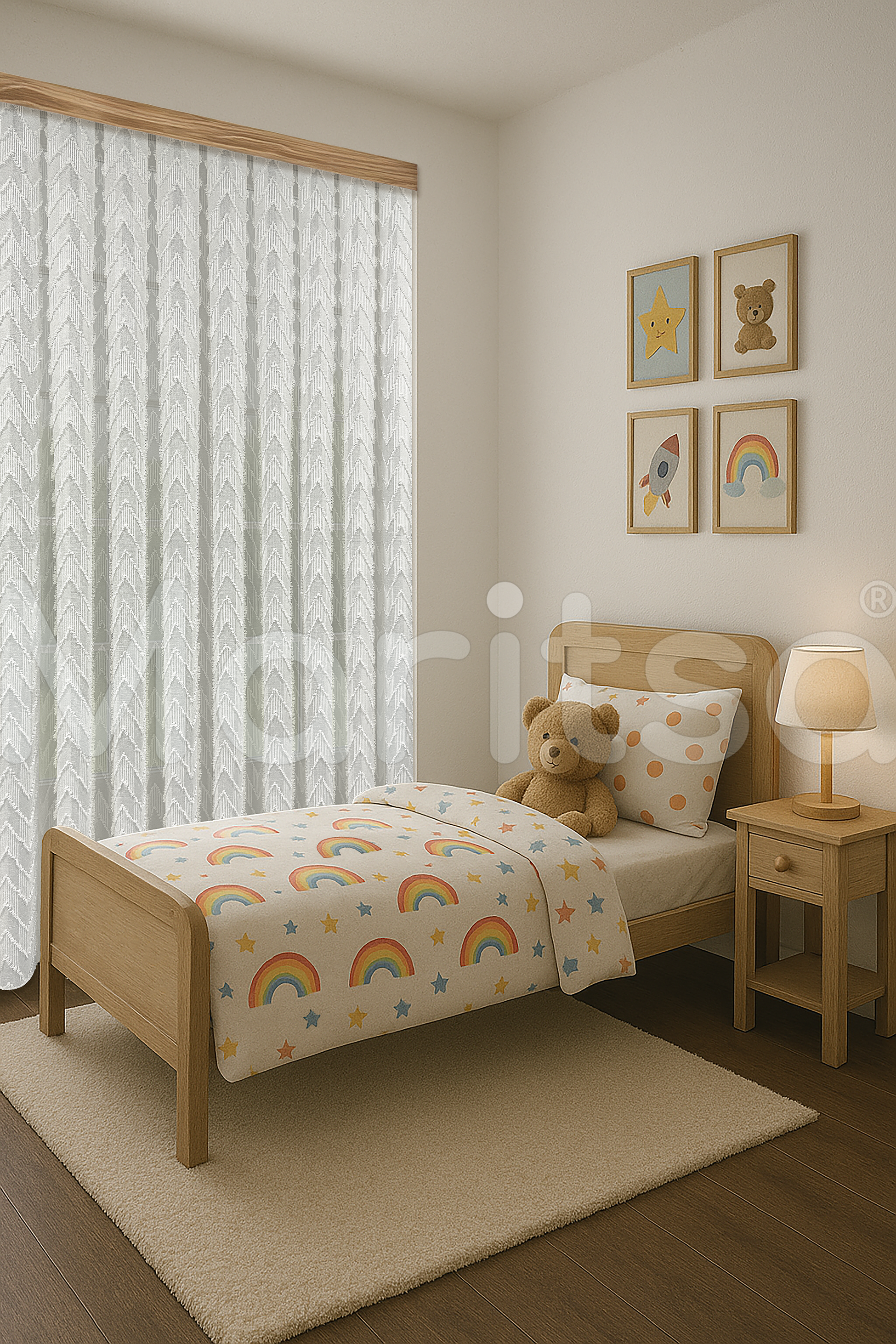 İskandinav Serisi Bohem Viva Desen Keten Ekru Tül Perde