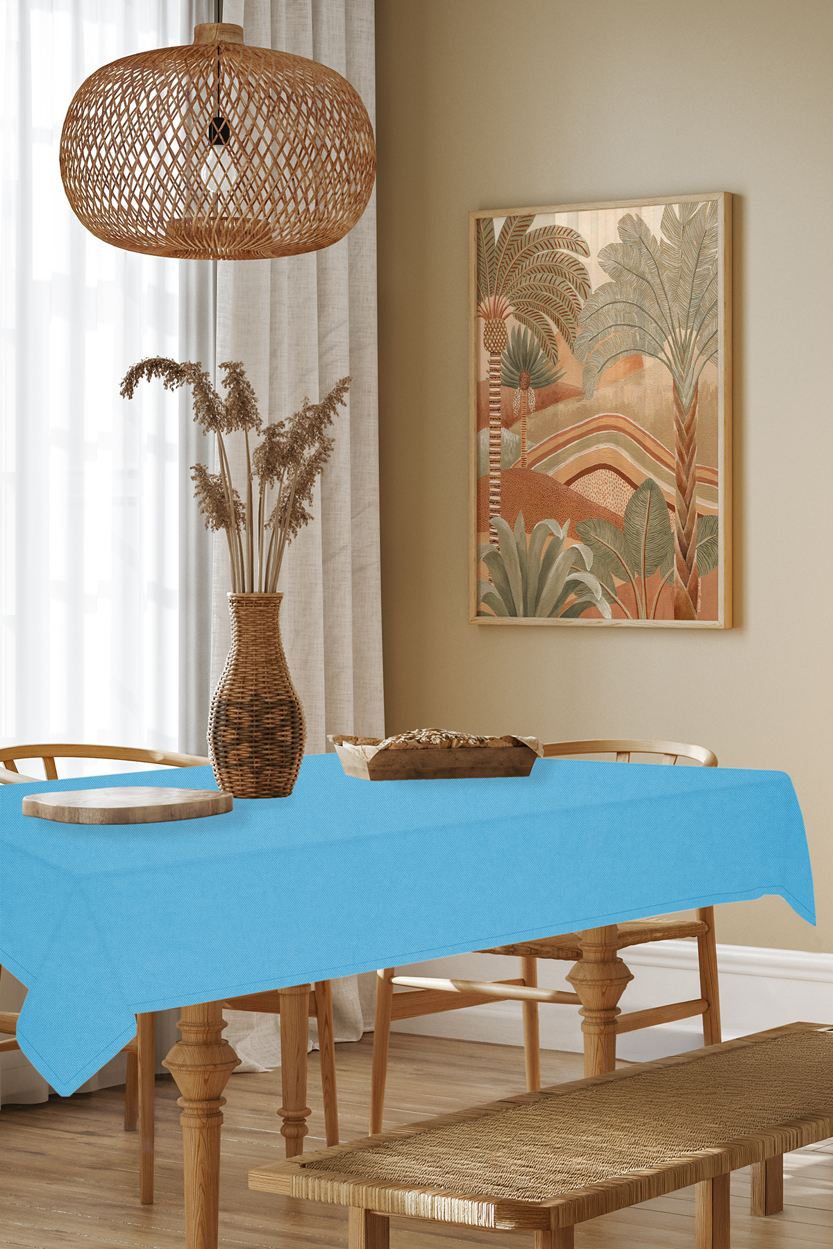 Kadife Dokulu Serisi Bebek Mavisi Masa Örtüsü