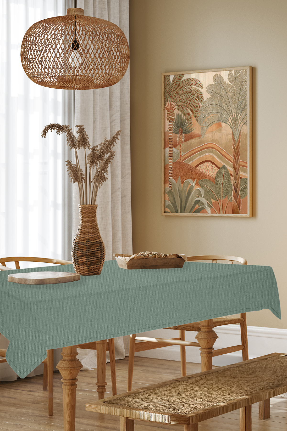 Kadife Dokulu Serisi Çağla Yeşili Masa Örtüsü