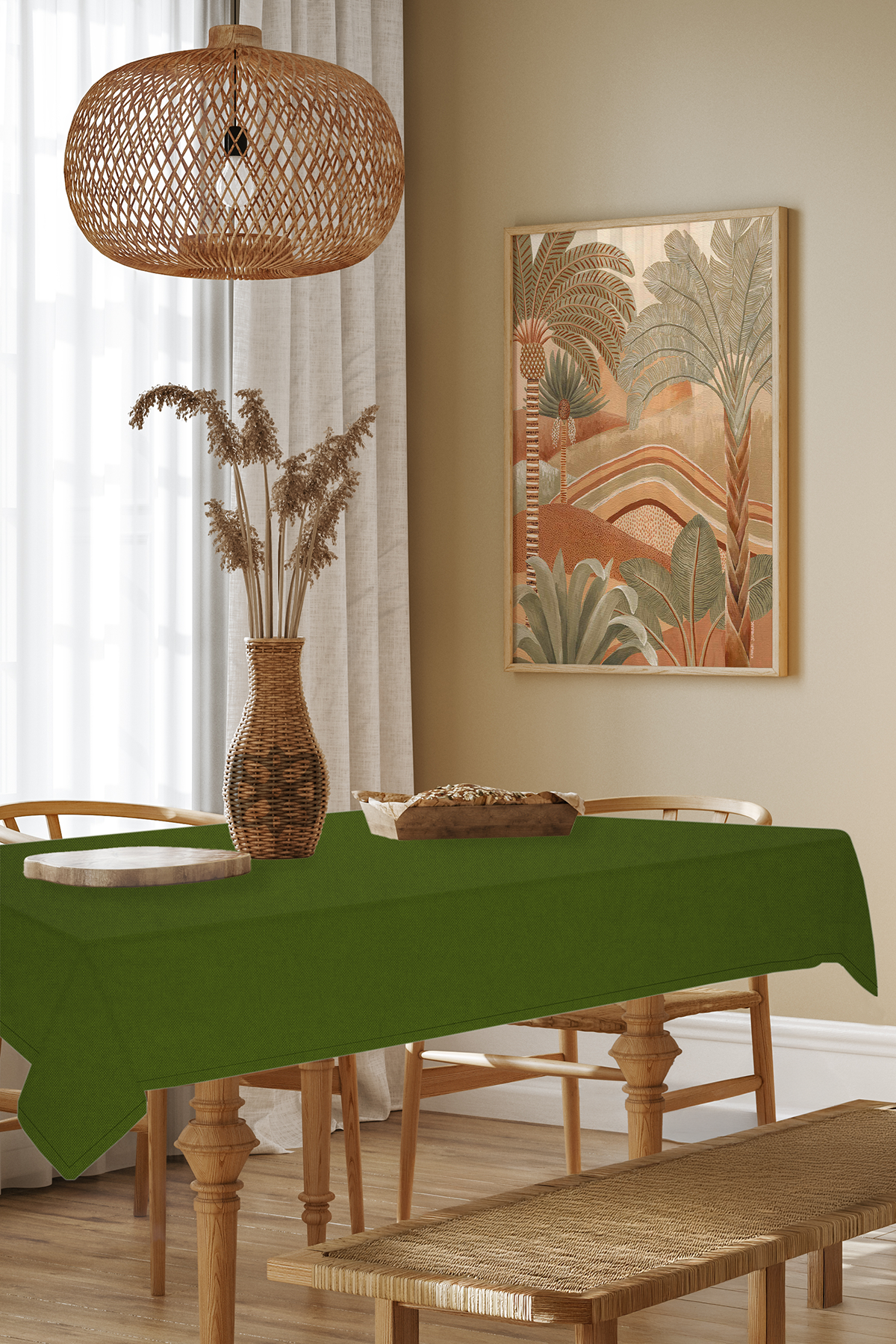 Kadife Dokulu Serisi Çimen Yeşili Masa Örtüsü