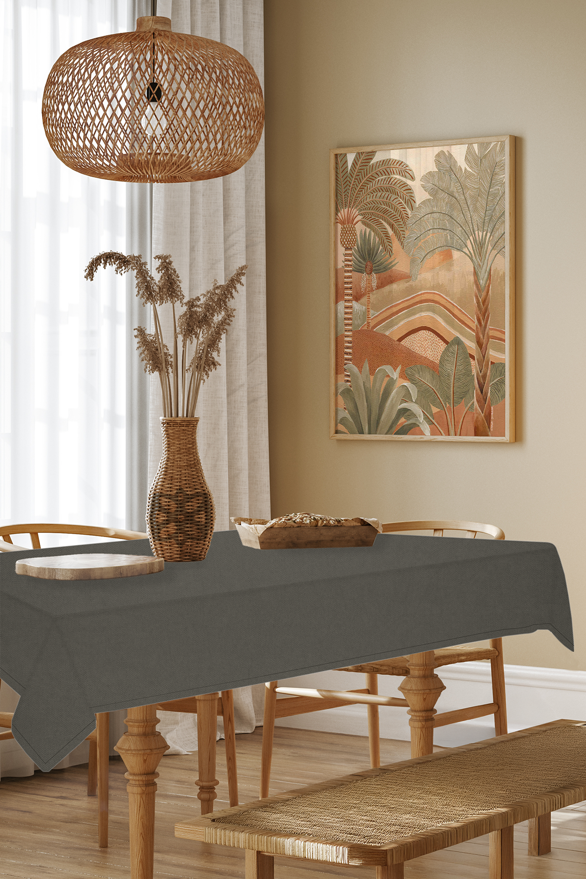 Kadife Dokulu Serisi Gri Masa Örtüsü