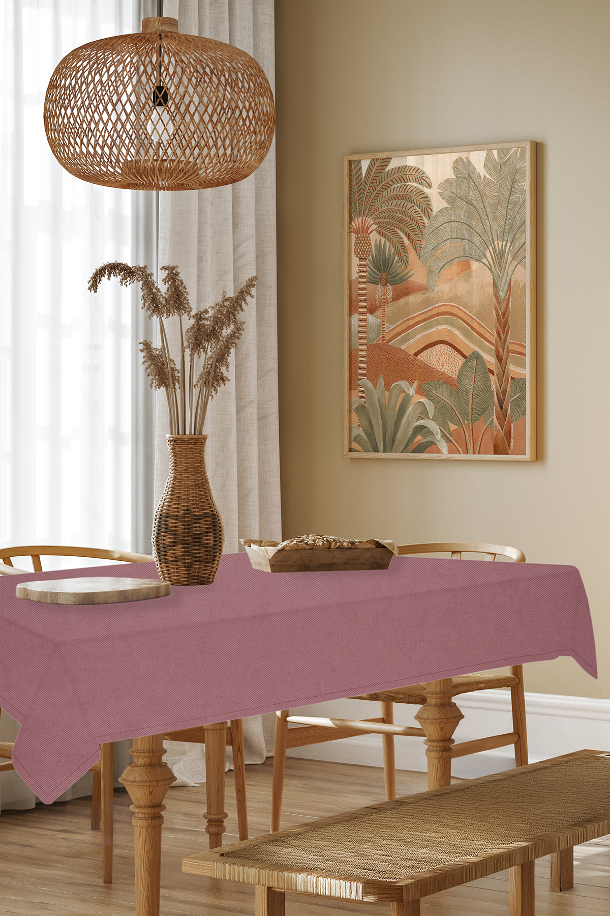 Kadife Dokulu Serisi Gül Kurusu Masa Örtüsü