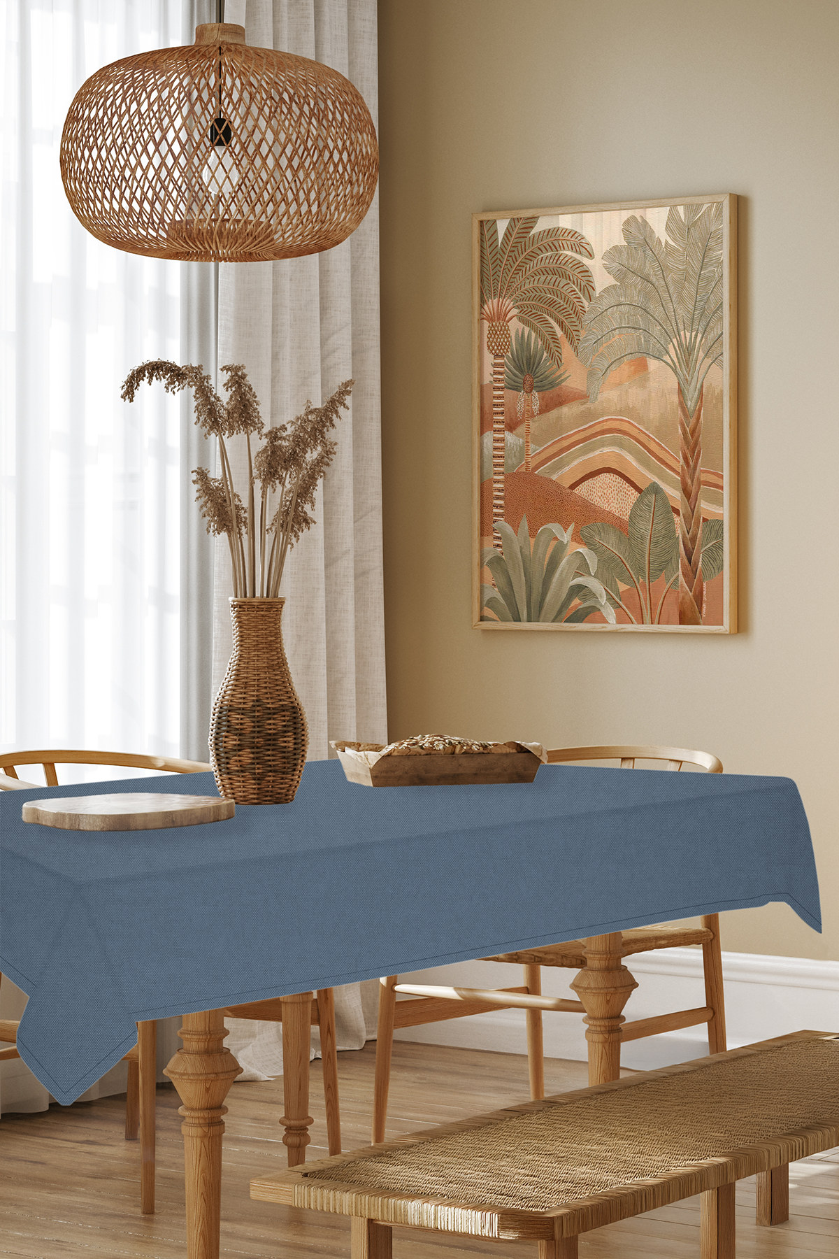 Kadife Dokulu Serisi İndigo Masa Örtüsü