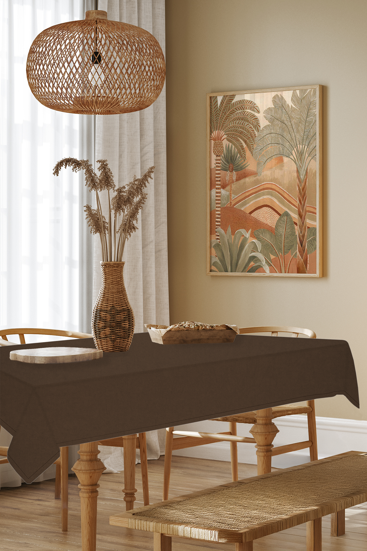 Kadife Dokulu Serisi Kahve Masa Örtüsü