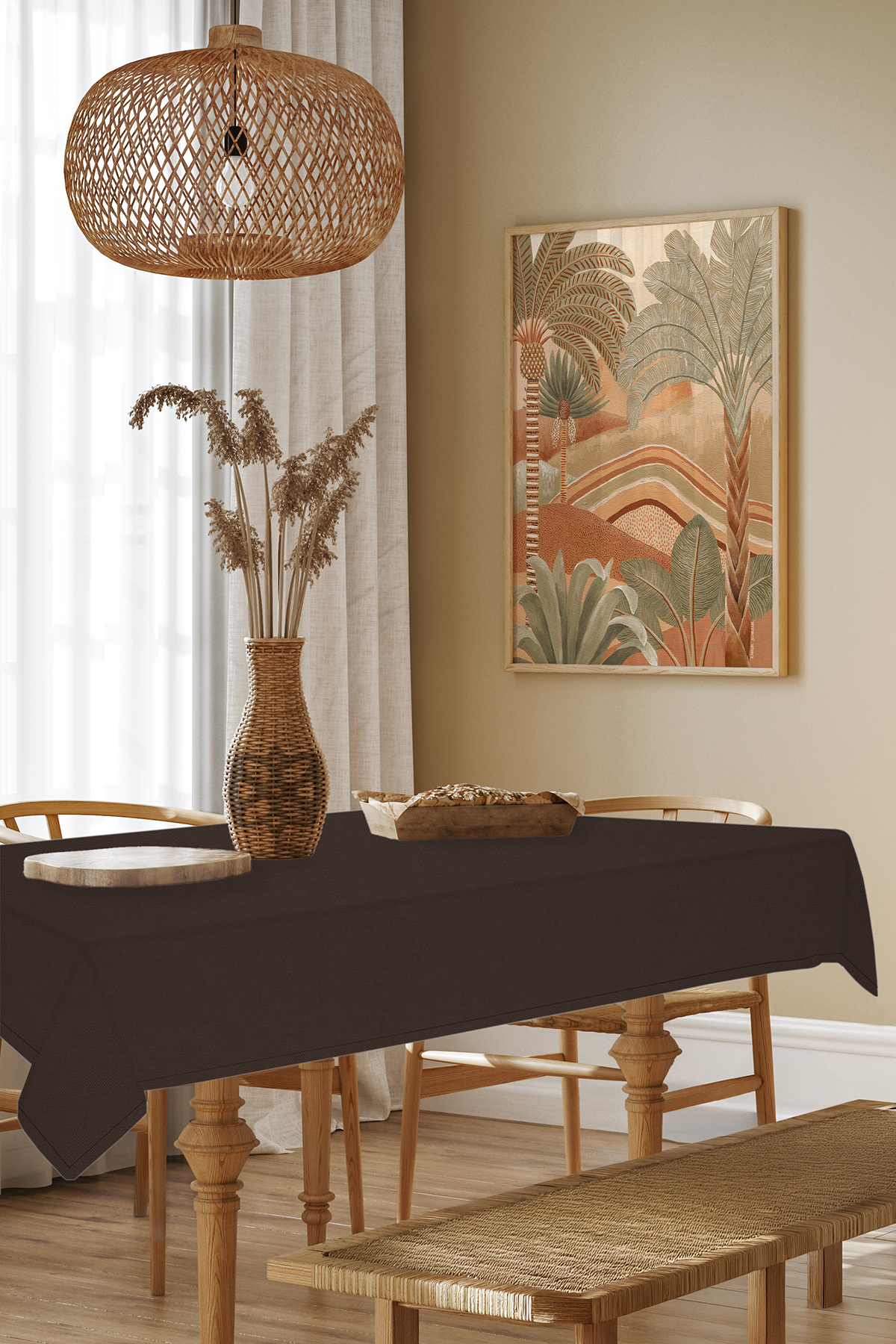 Kadife Dokulu Serisi Koyu Kahve Masa Örtüsü