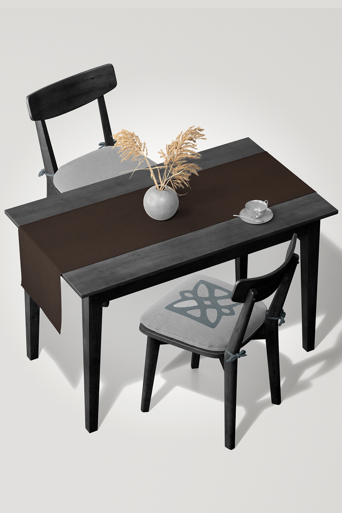 Kadife Dokulu Serisi Koyu Kahve Runner