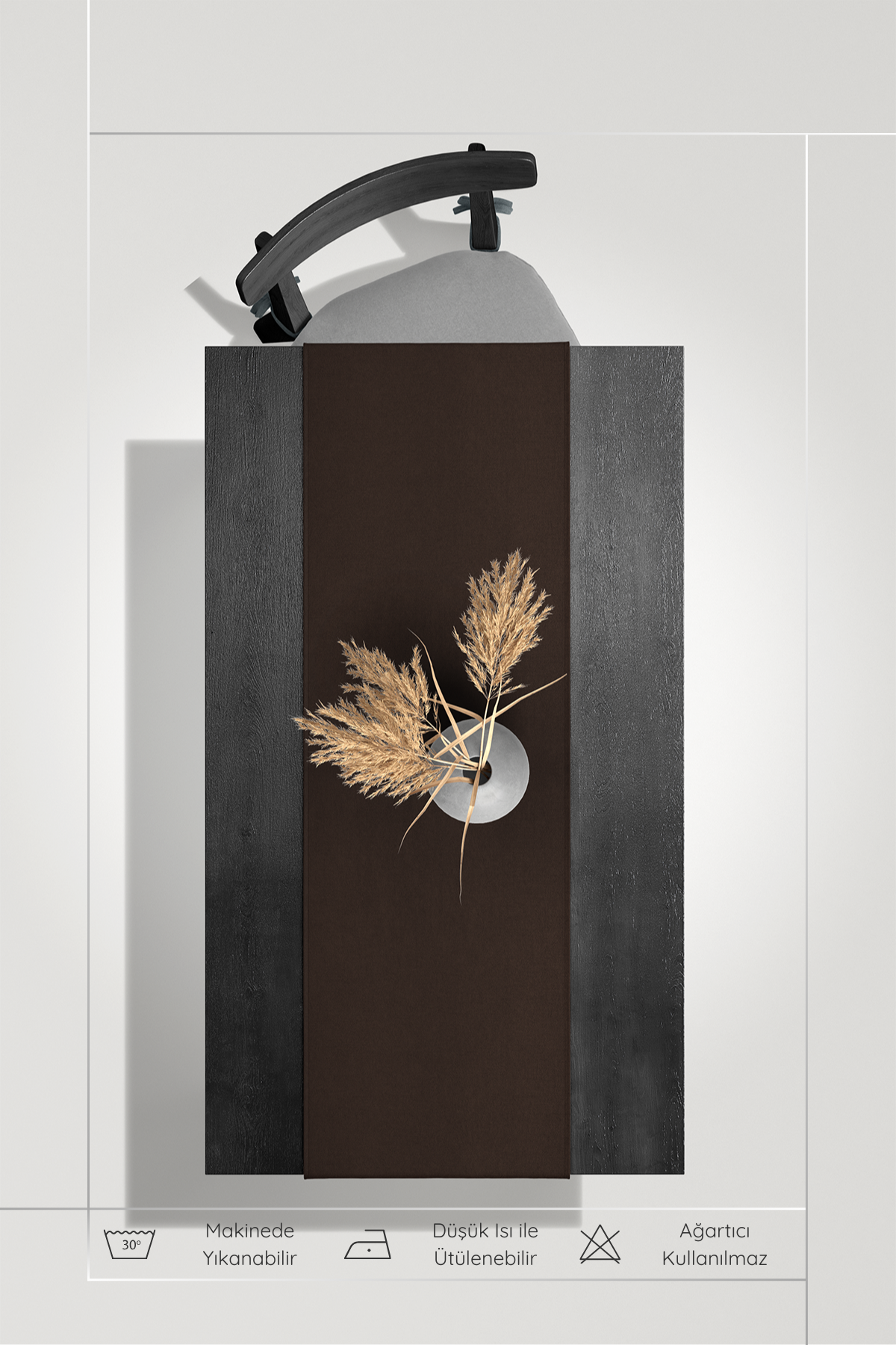 Kadife Dokulu Serisi Koyu Kahve Runner