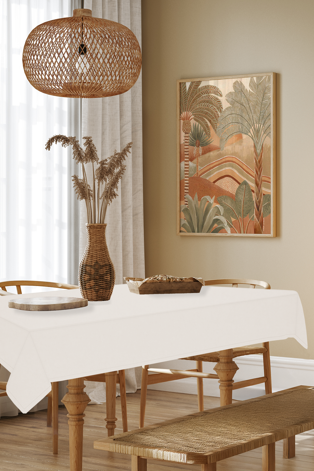 Kadife Dokulu Serisi Krem Masa Örtüsü