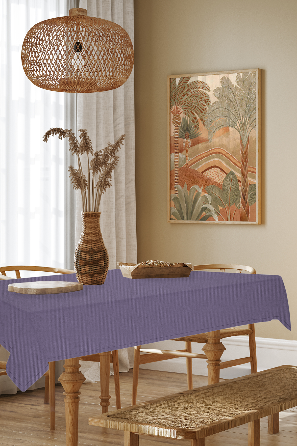 Kadife Dokulu Serisi Lila Masa Örtüsü