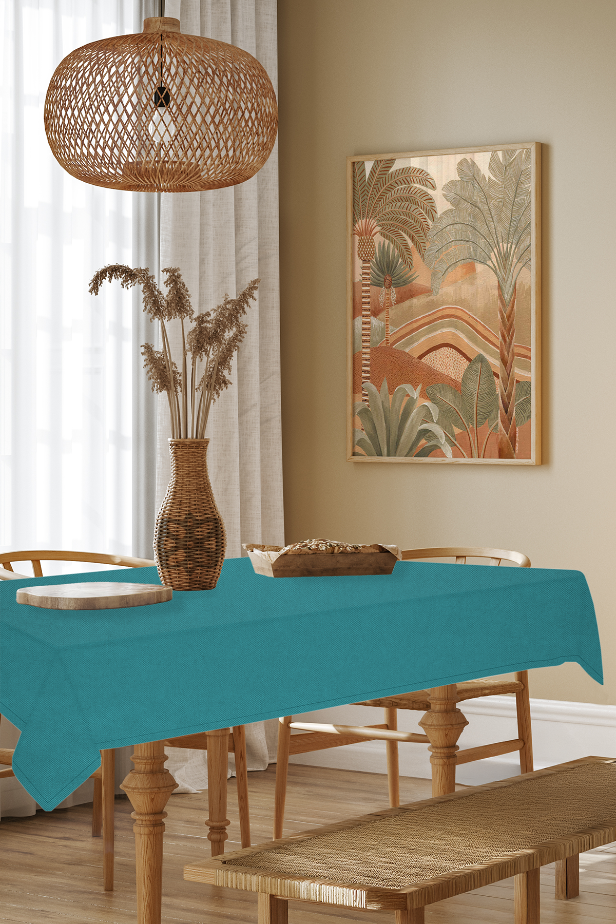 Kadife Dokulu Serisi Petrol Masa Örtüsü