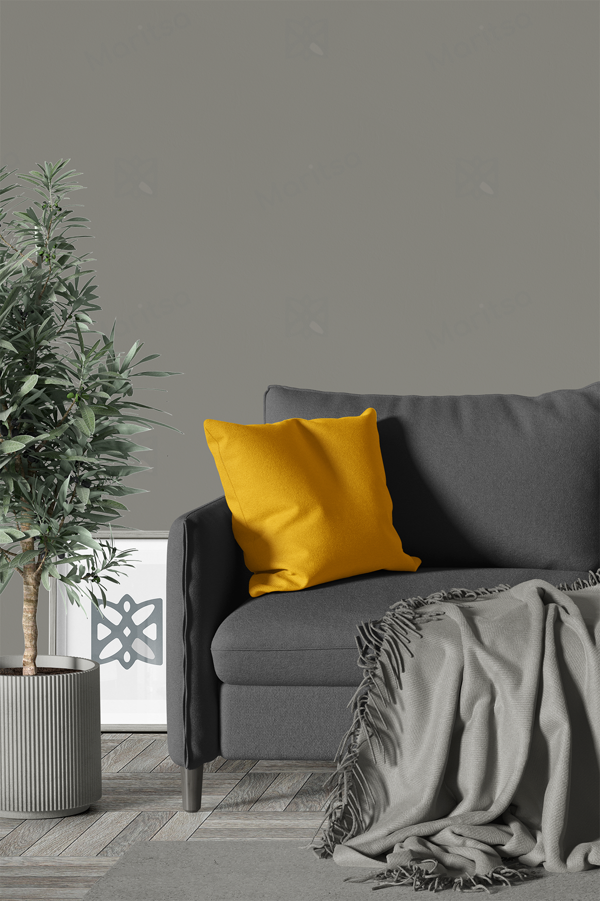 Kadife Dokulu Serisi Sarı Kırlent Kılıfı