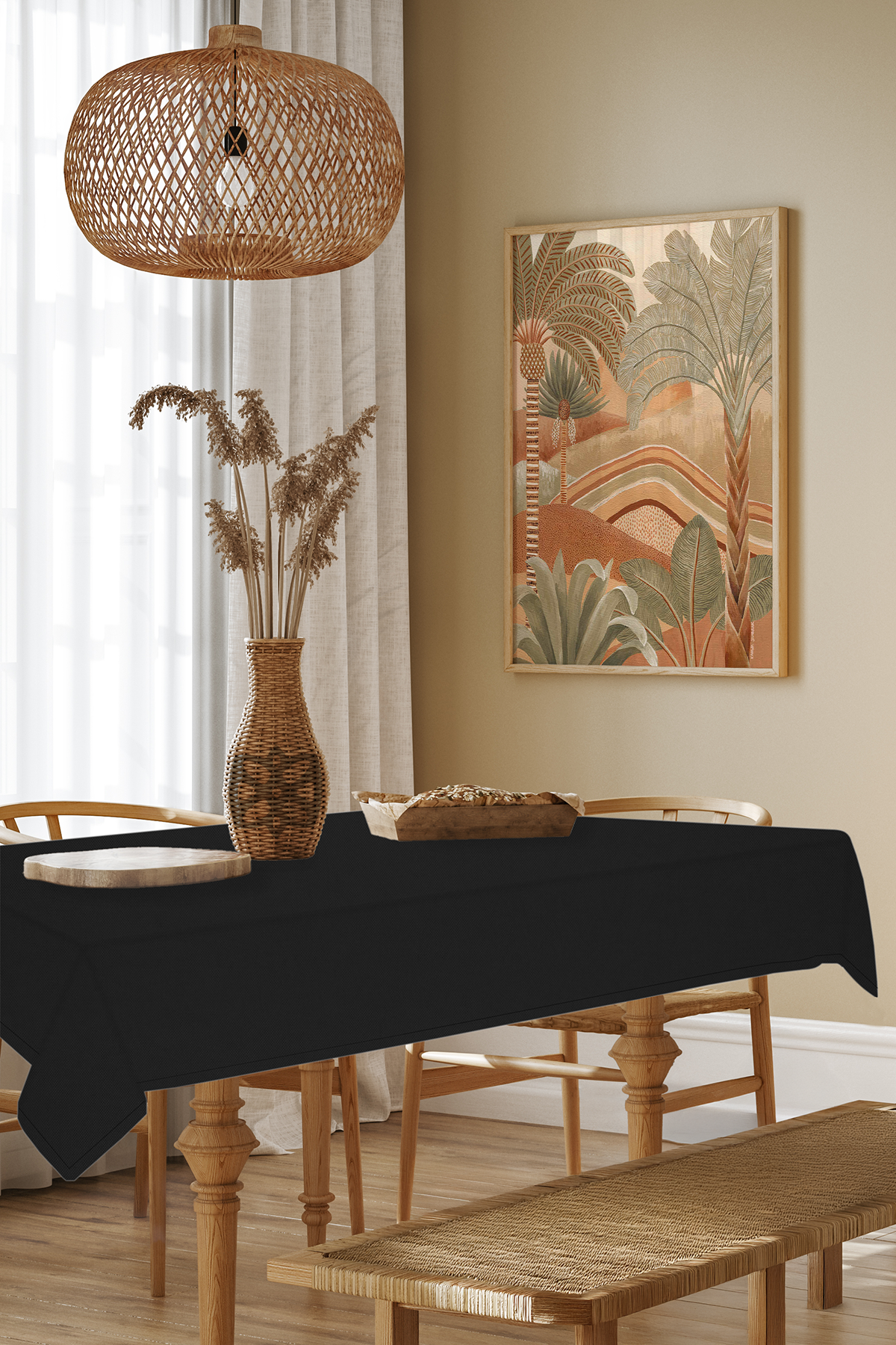 Kadife Dokulu Serisi Siyah Masa Örtüsü