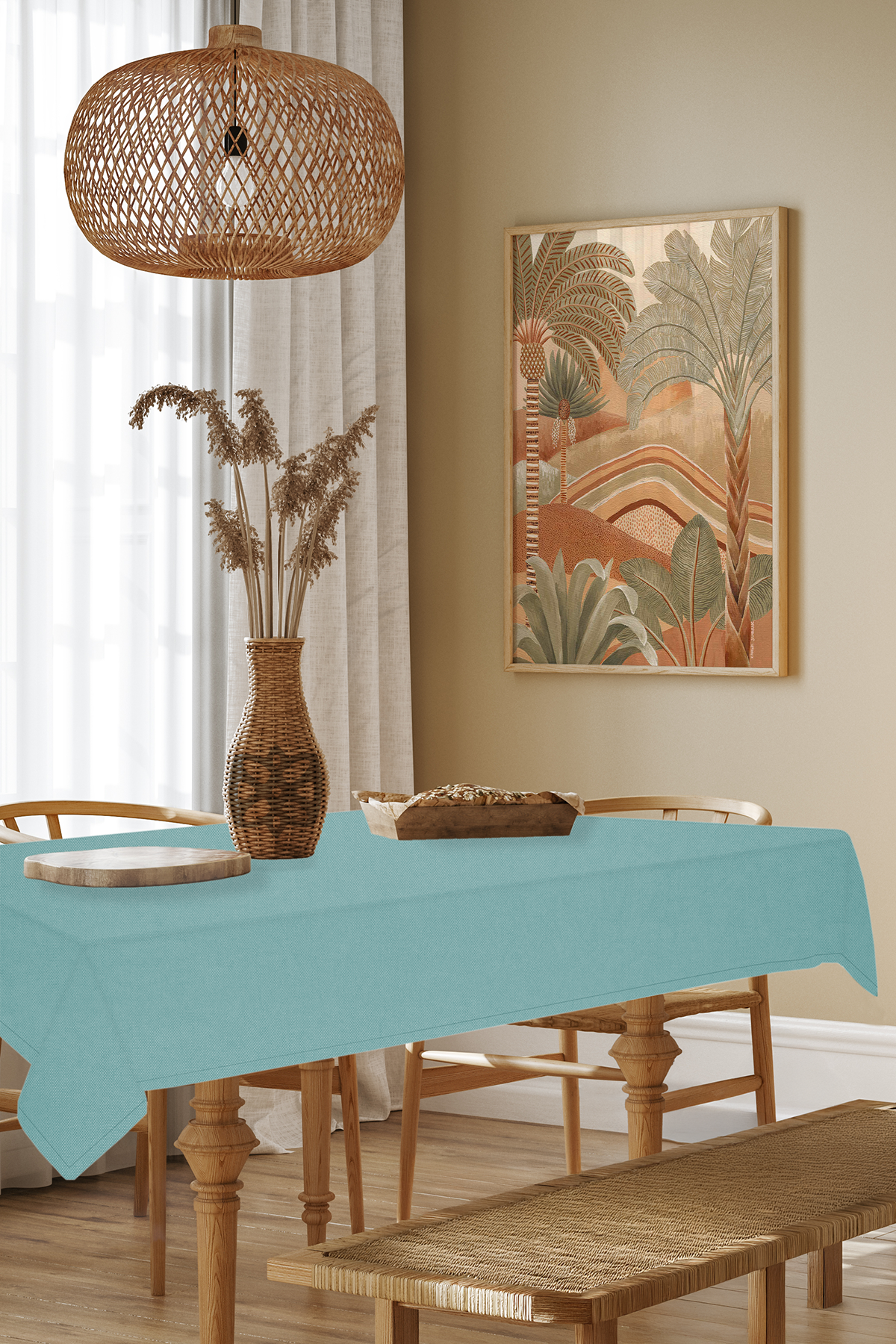 Kadife Dokulu Serisi Su Yeşili Masa Örtüsü