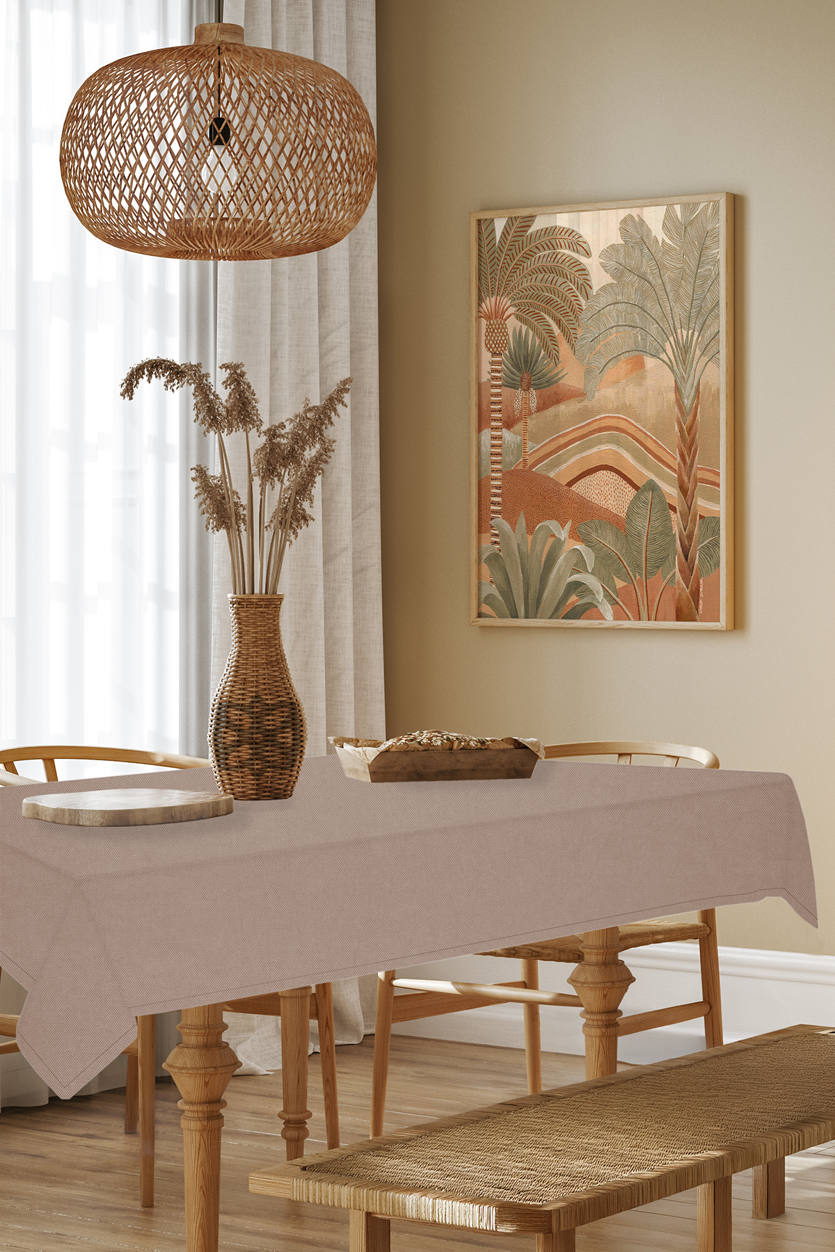 Kadife Dokulu Serisi Sütlü Kahve Masa Örtüsü