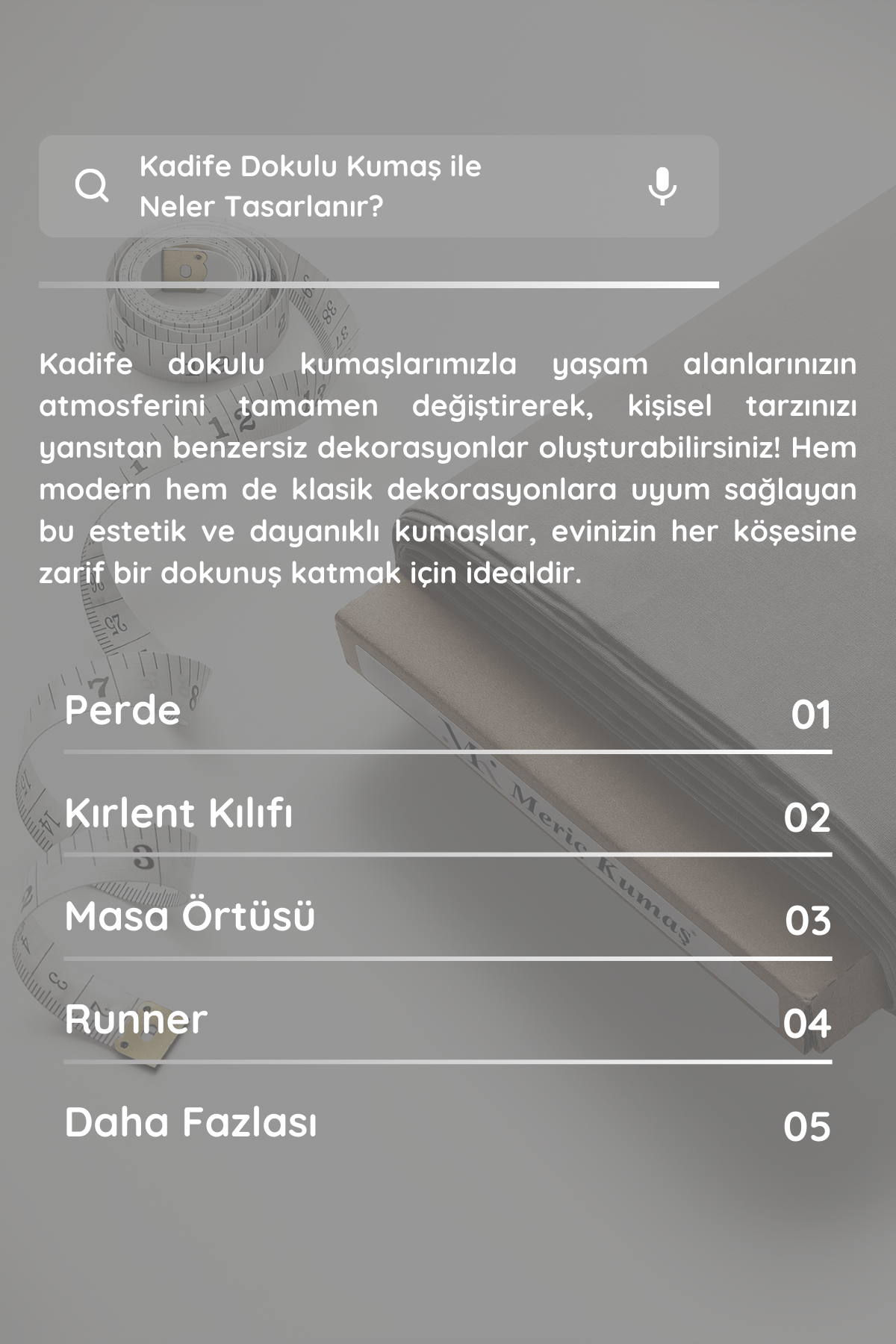 Kadife Dokulu Serisi Taş Kumaş