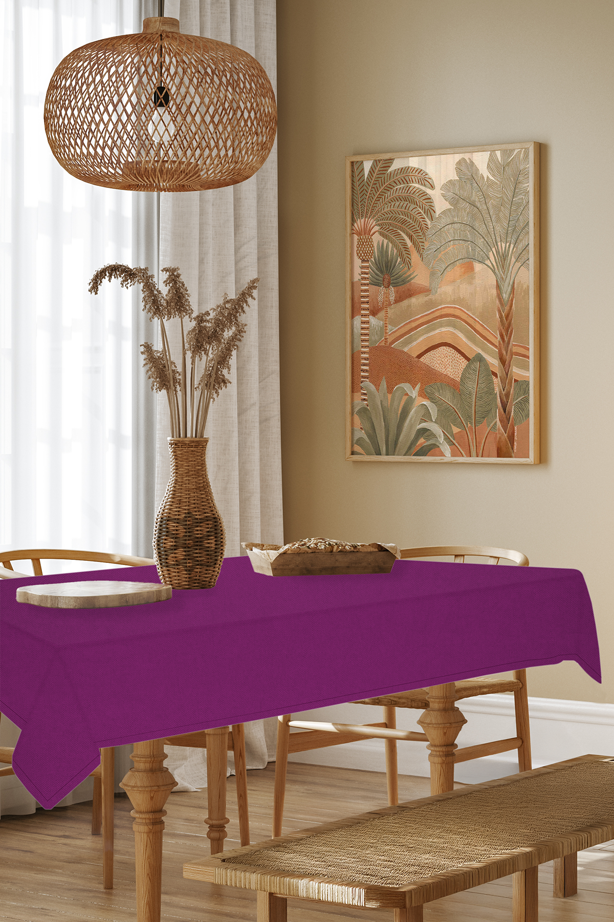 Kadife Dokulu Serisi Vişne Masa Örtüsü