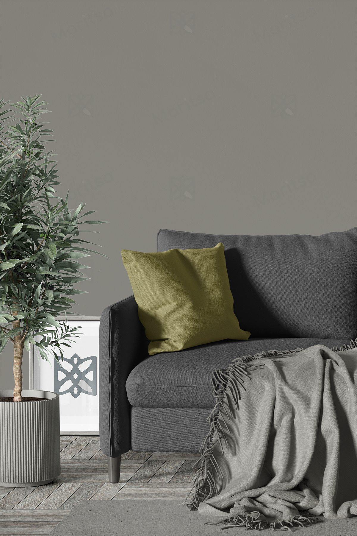 Kadife Dokulu Serisi Yağ Yeşili Kırlent Kılıfı