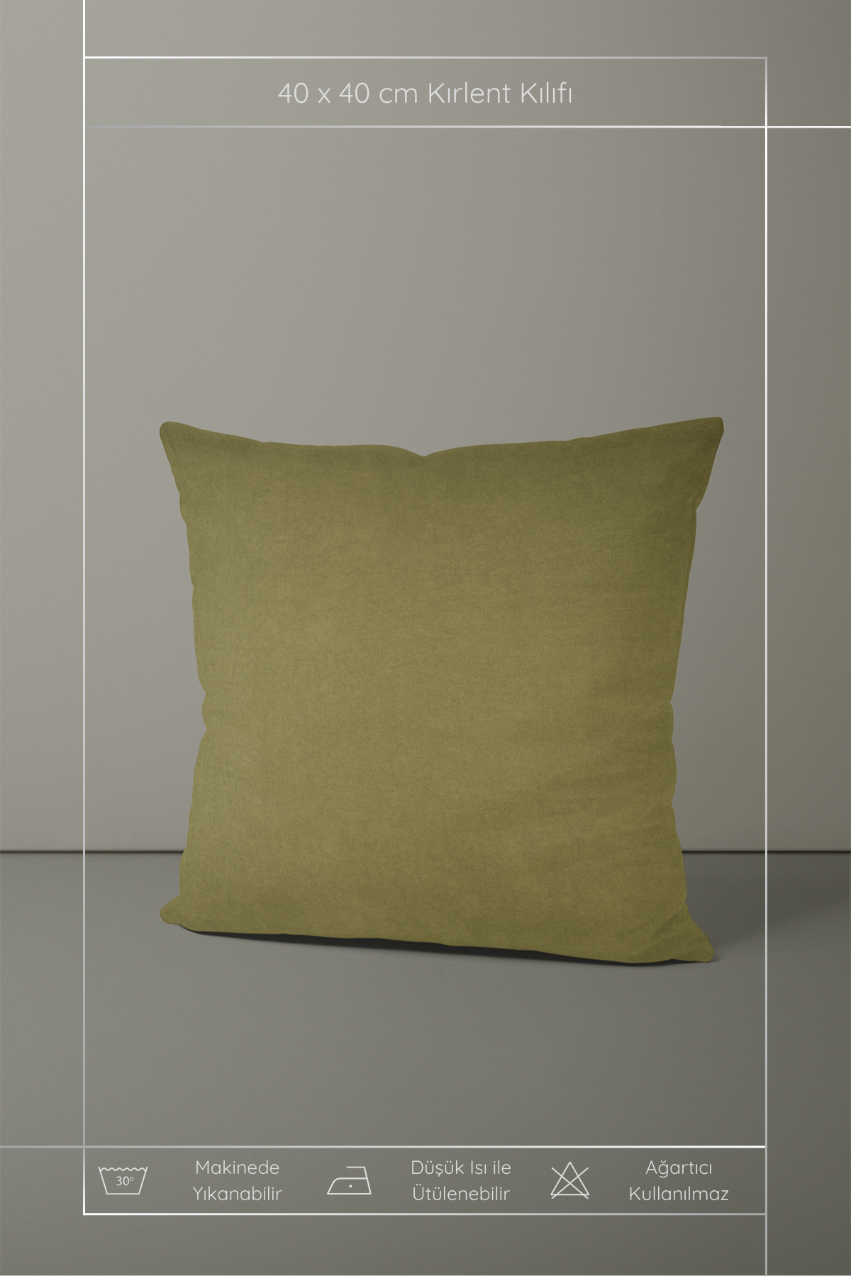 Kadife Dokulu Serisi Yağ Yeşili Kırlent Kılıfı