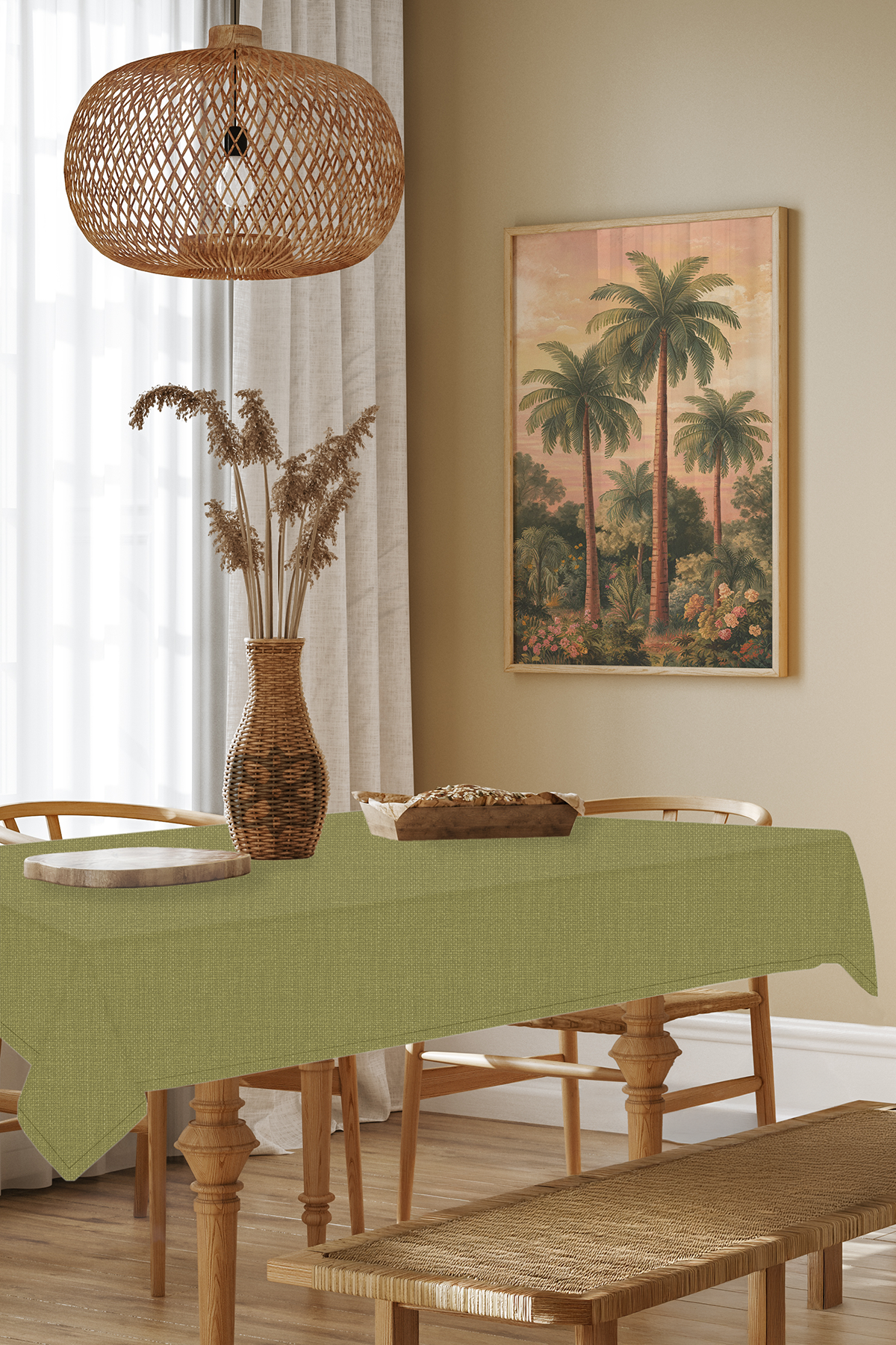 Keten Serisi Açık Yeşil Masa Örtüsü
