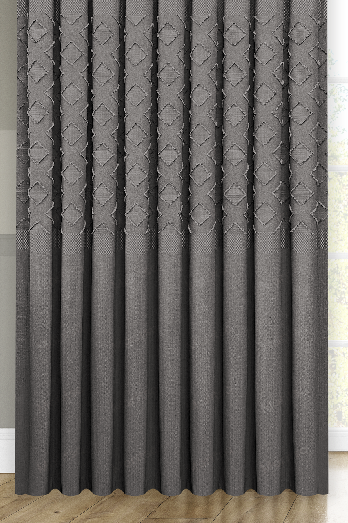 Keten Serisi Aztek Desen Antrasit Pano Fon Perde