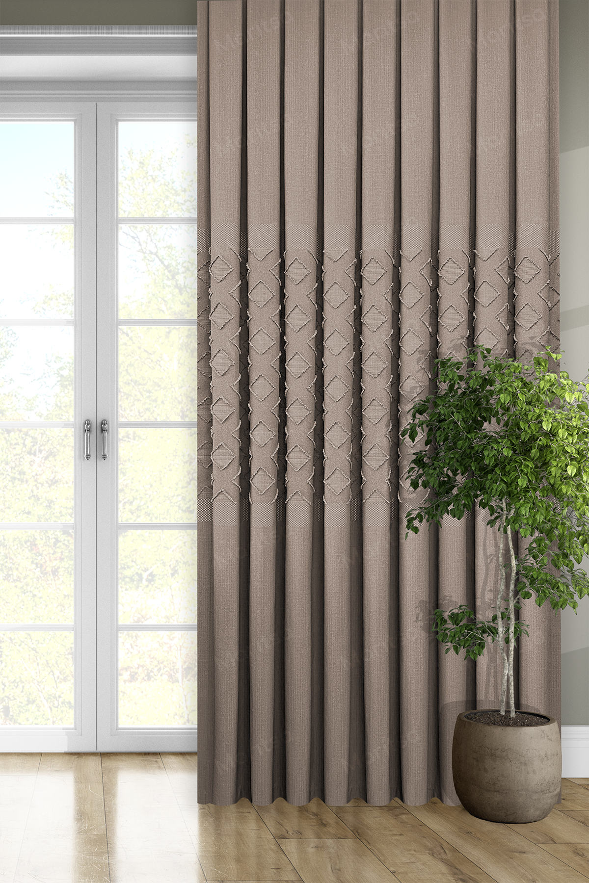 Keten Serisi Aztek Desen Sütlü Kahve Pano Fon Perde