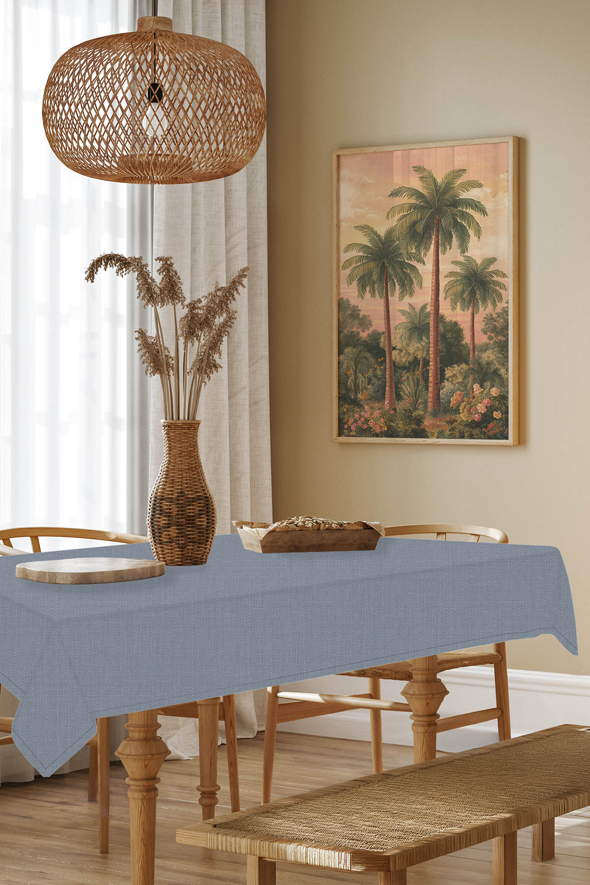 Keten Serisi İndigo Masa Örtüsü