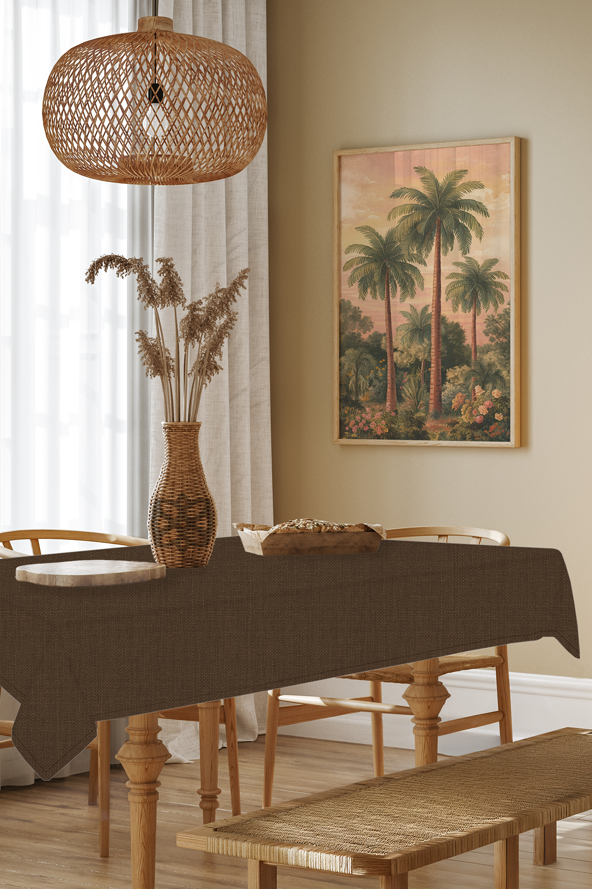 Keten Serisi Kahve Masa Örtüsü