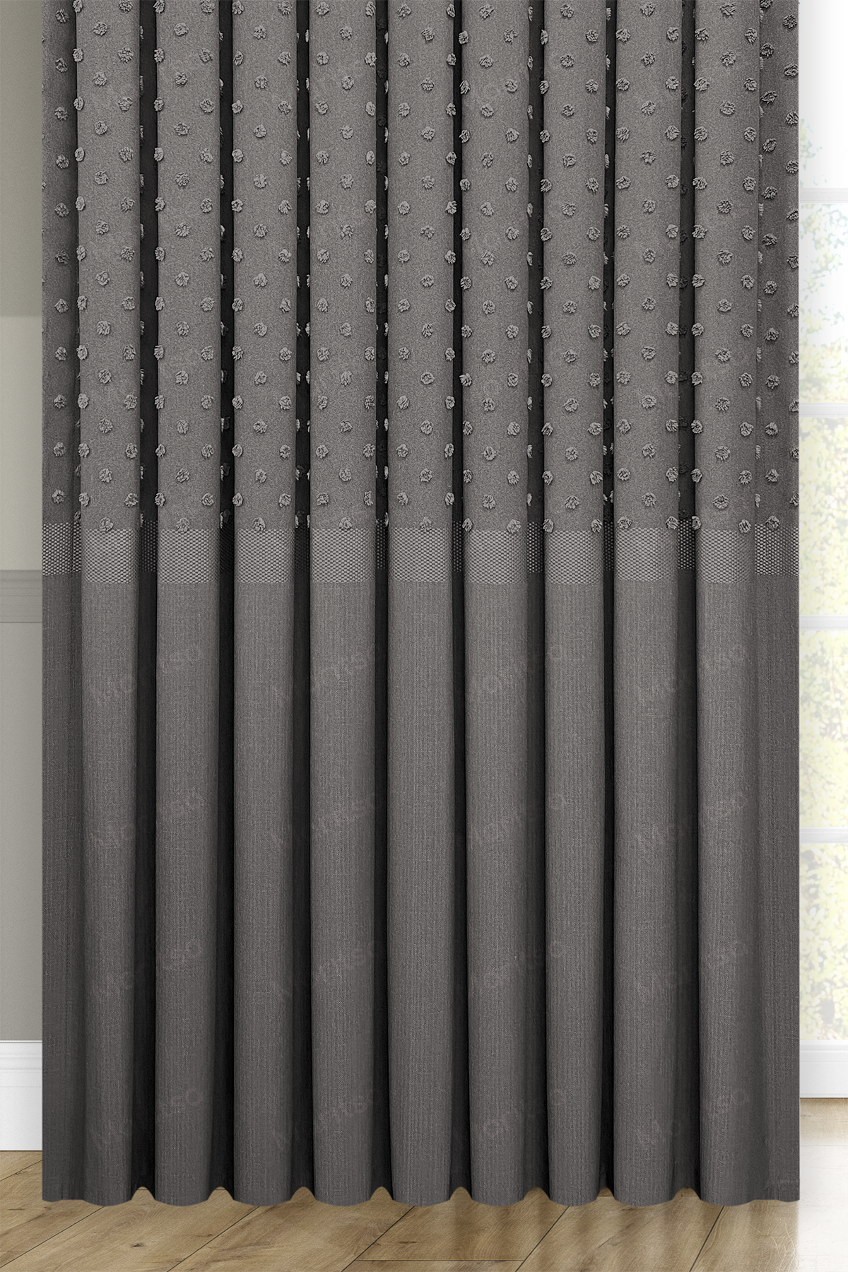 Keten Serisi Ponpon Desen Antrasit Pano Fon Perde