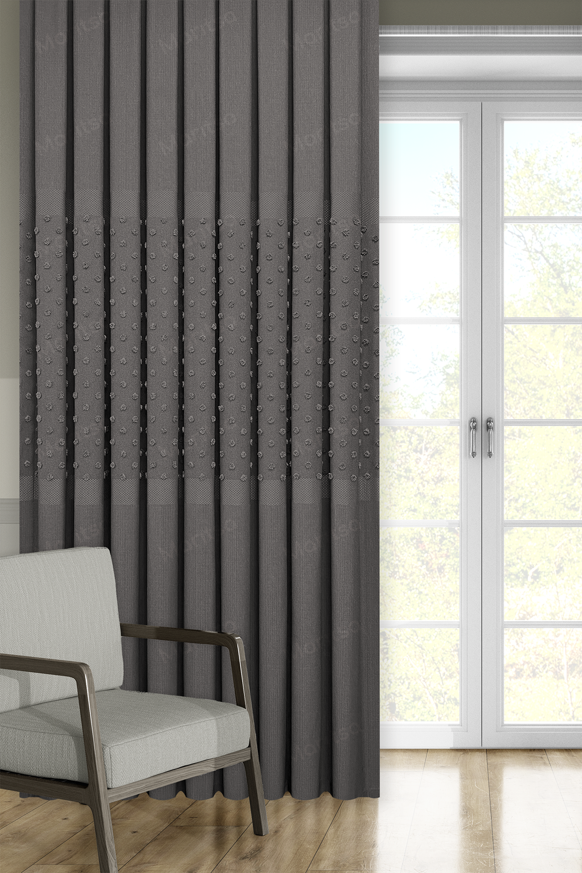 Keten Serisi Ponpon Desen Antrasit Pano Fon Perde