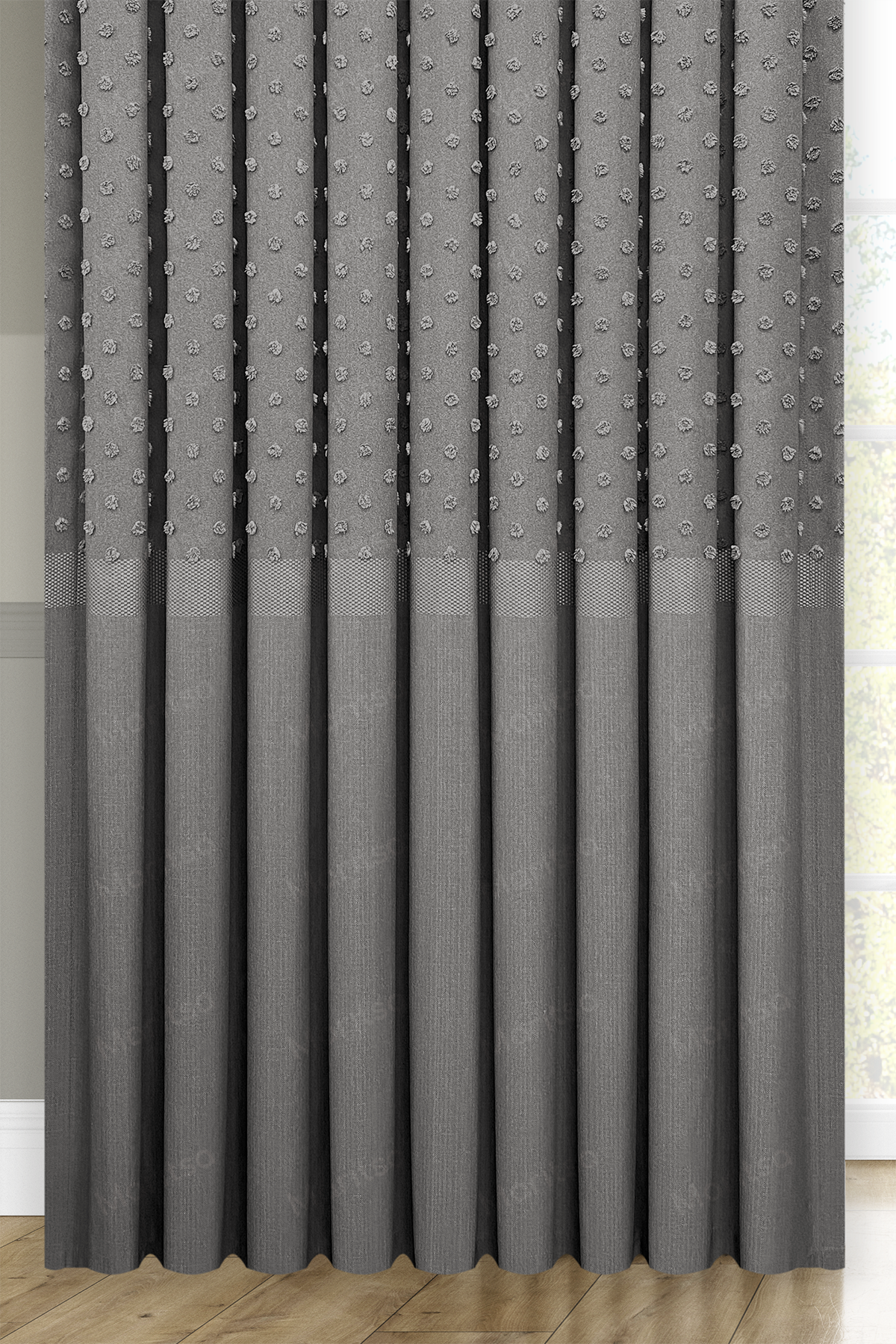 Keten Serisi Ponpon Desen Gri Pano Fon Perde