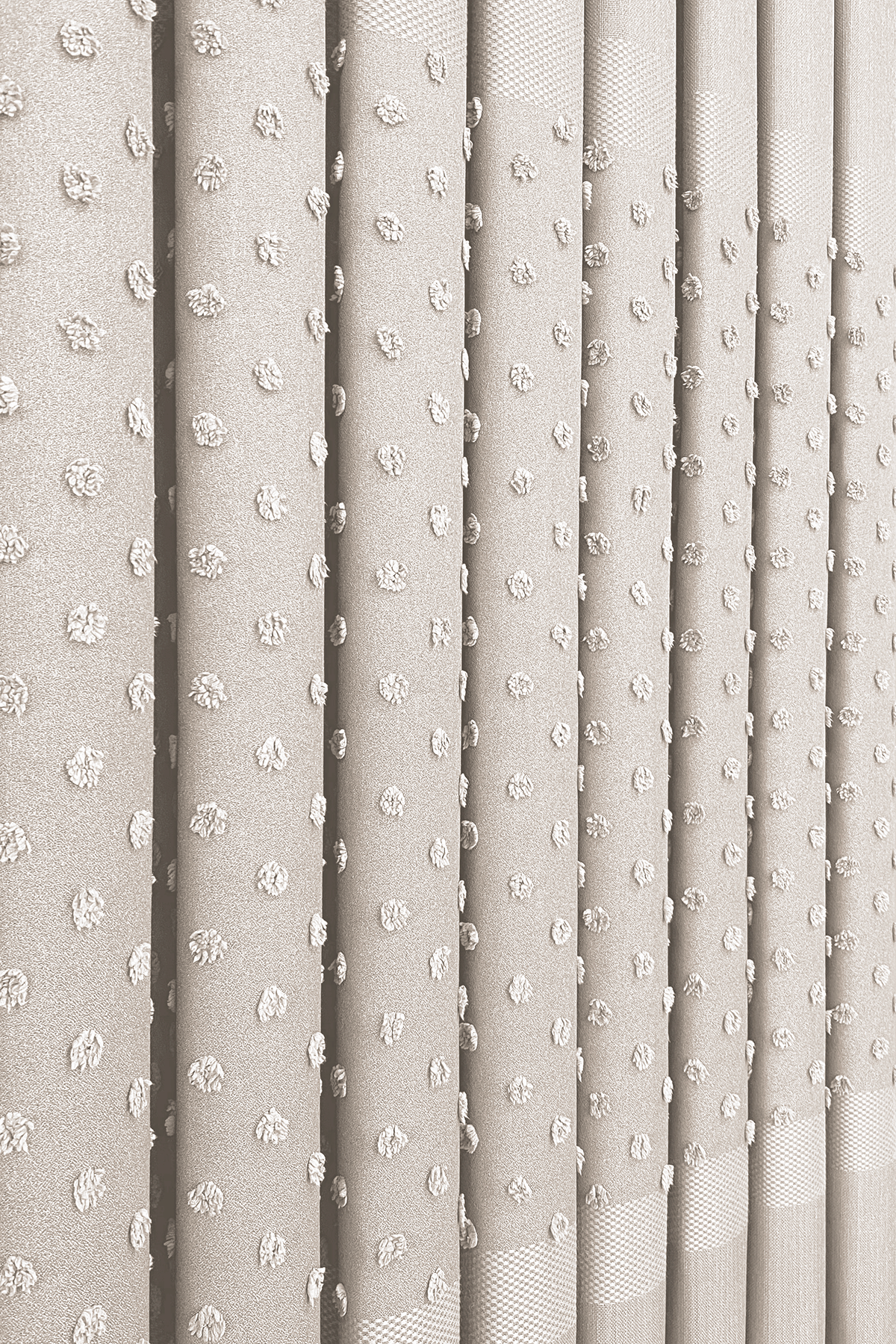 Keten Serisi Ponpon Desen Krem Pano Fon Perde